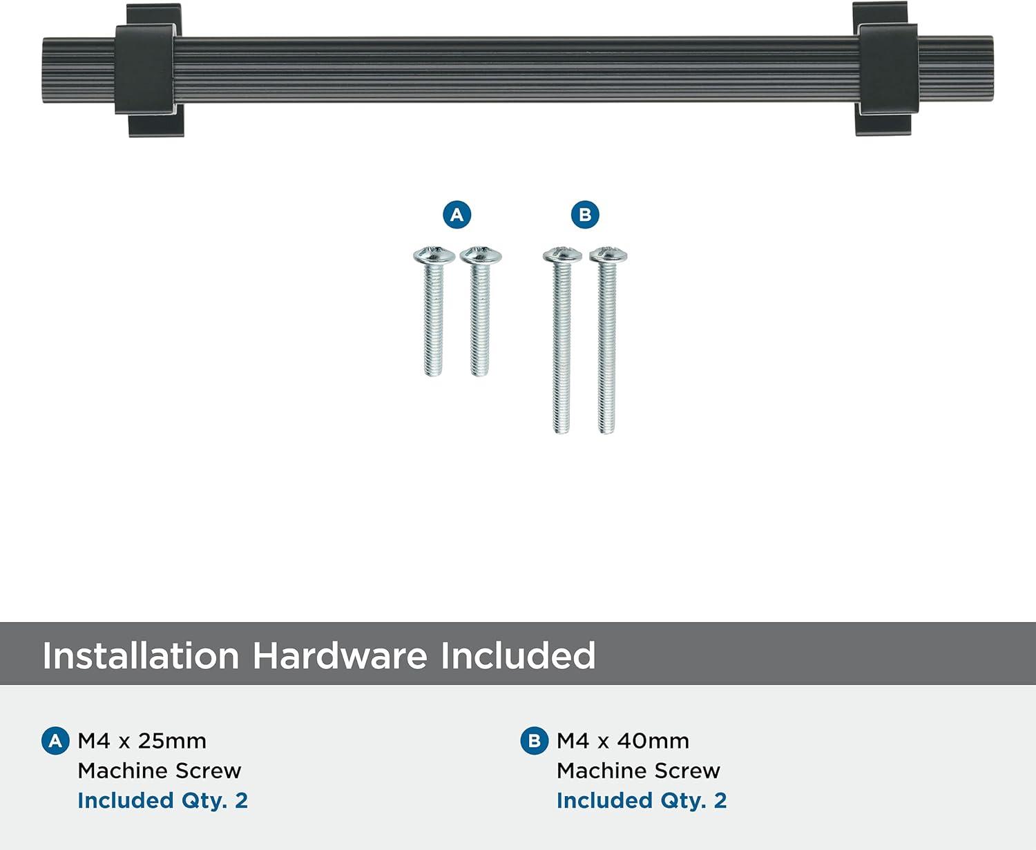 Matte Black Ribbed Bar Cabinet Pull with Mounting Hardware