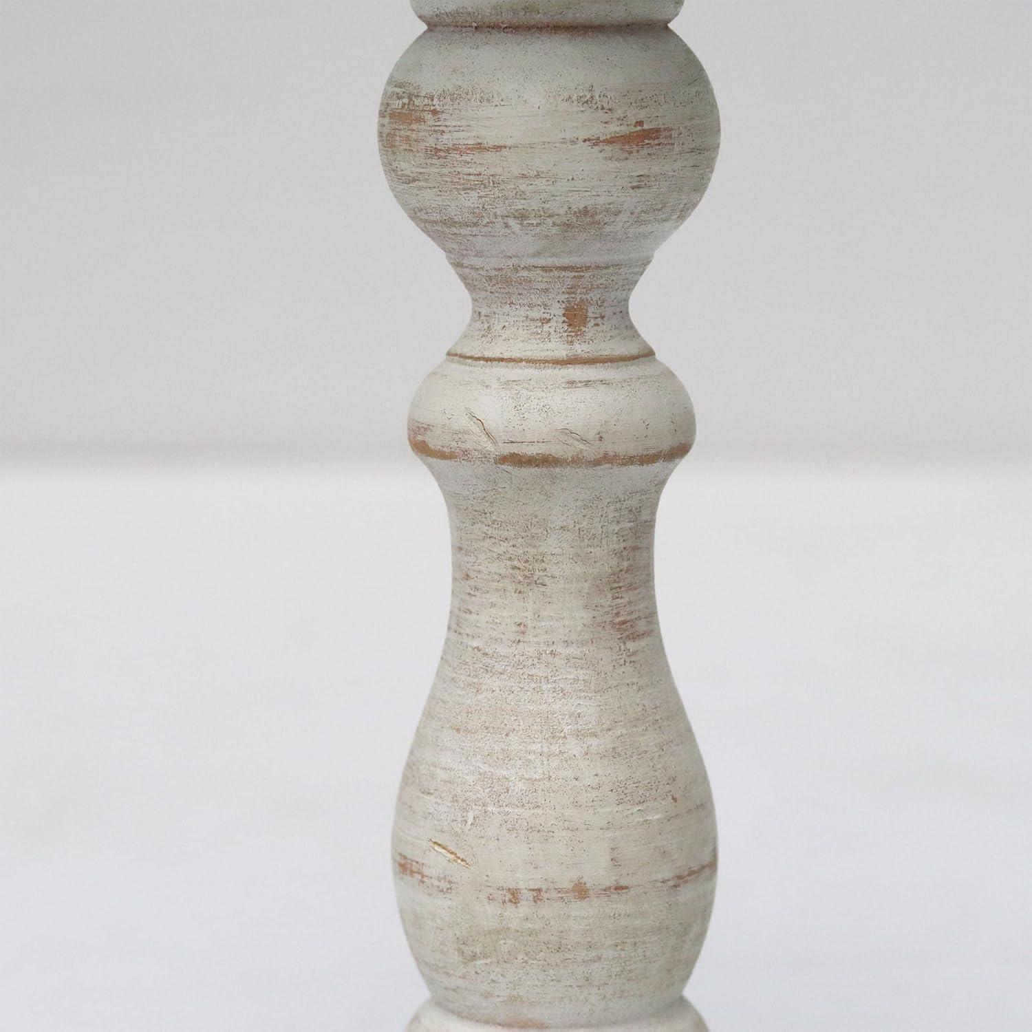 Rustic Whitewashed Wooden Tabletop Candlestick, 8.875" H