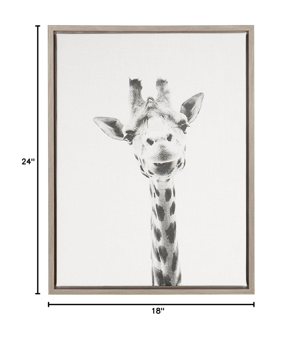 24" x 18" Giraffe Framed Kids' Canvas Art Gray - Uniek: Giraffe Picture for Kids Room, Animal Wall Art, Vertical Photograph