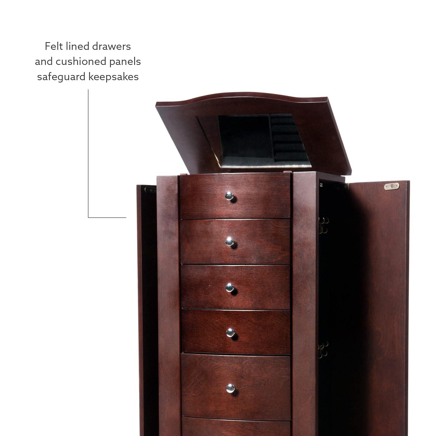 DEBLIT Contemporary Jewelry Armoire with 6 Drawers, Engineered Wood Finish, Merlot