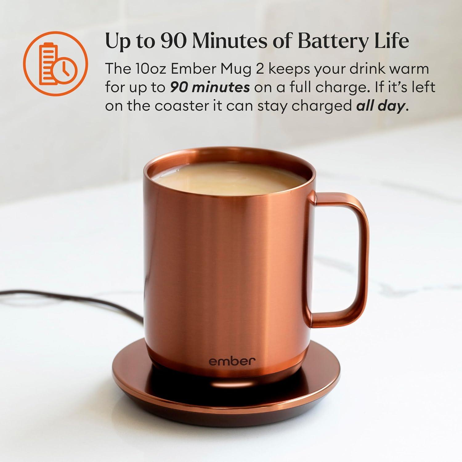 Ember Temperature Control Smart Mug 2, 10 oz, Copper, Up To 1.5-hr Battery Life - App Controlled Heated Coffee/Tea Mug - Improved Design