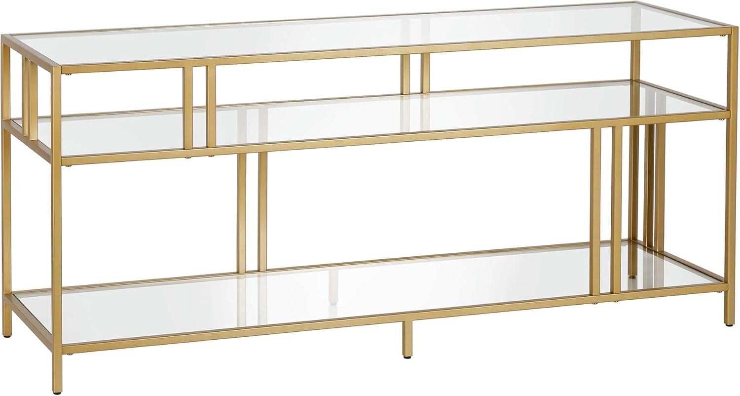Evelyn&Zoe Cortland 48" Wide Rectangular Console Table with Glass Shelves, Brass
