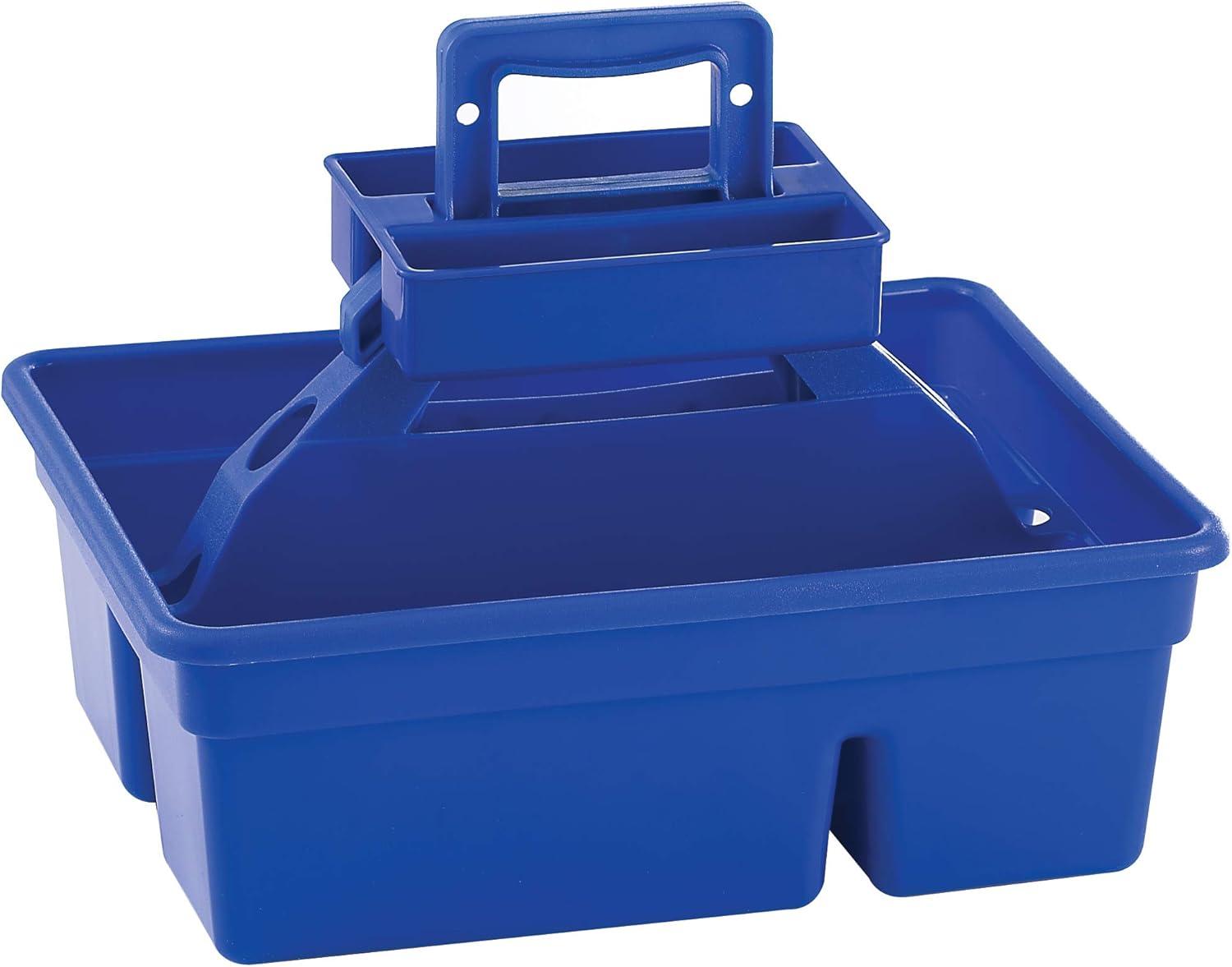 Versatile Blue Plastic Storage Stool & Tote Box with Carrying Handle