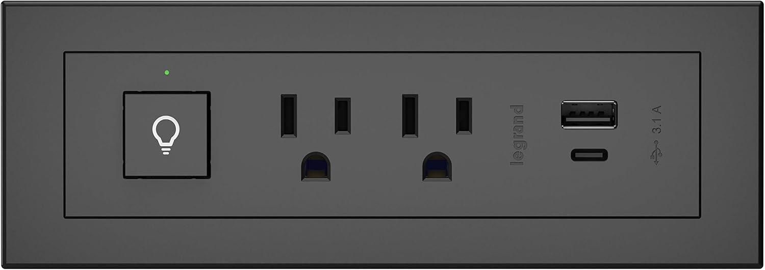 Black 6-Foot Metal and Plastic Power Strip with USB