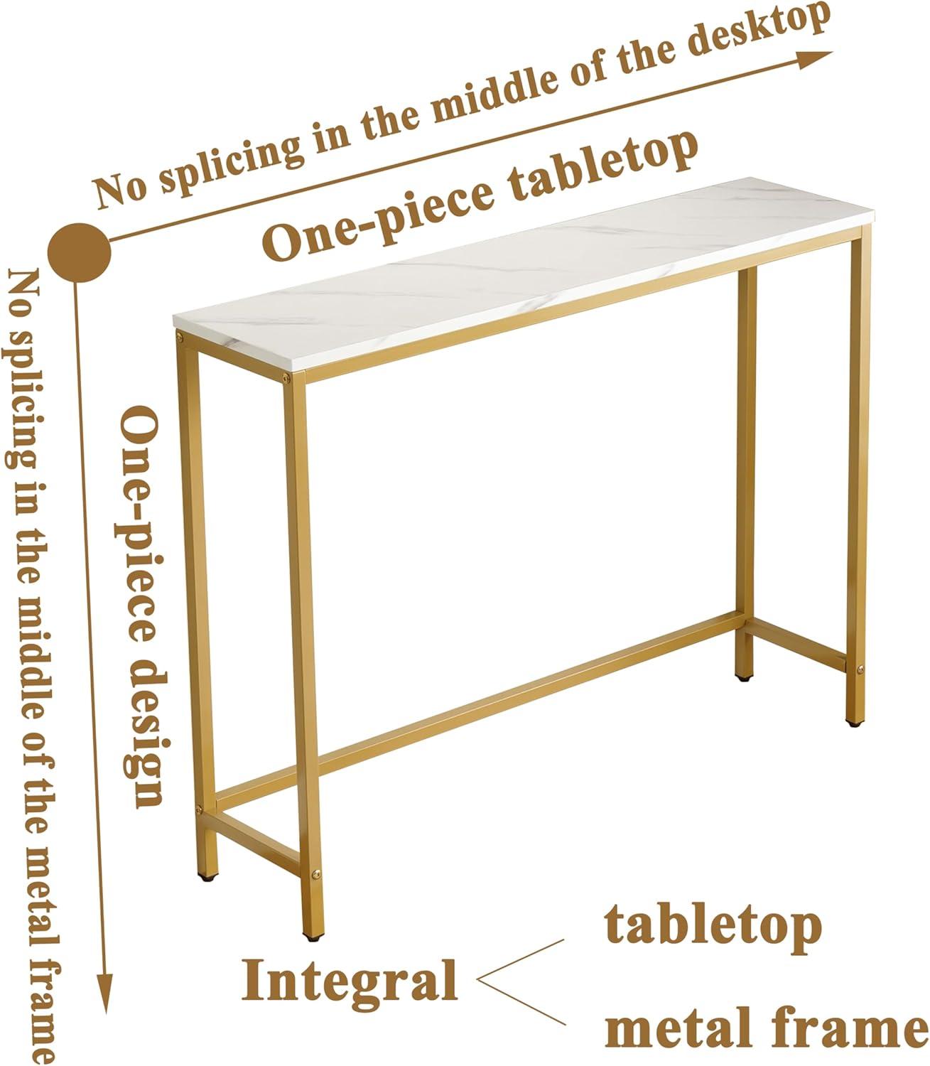 Console Table for Entryway, Faux Marble MDF Sofa Table with Golden Frame (Single Layer, White Marble)