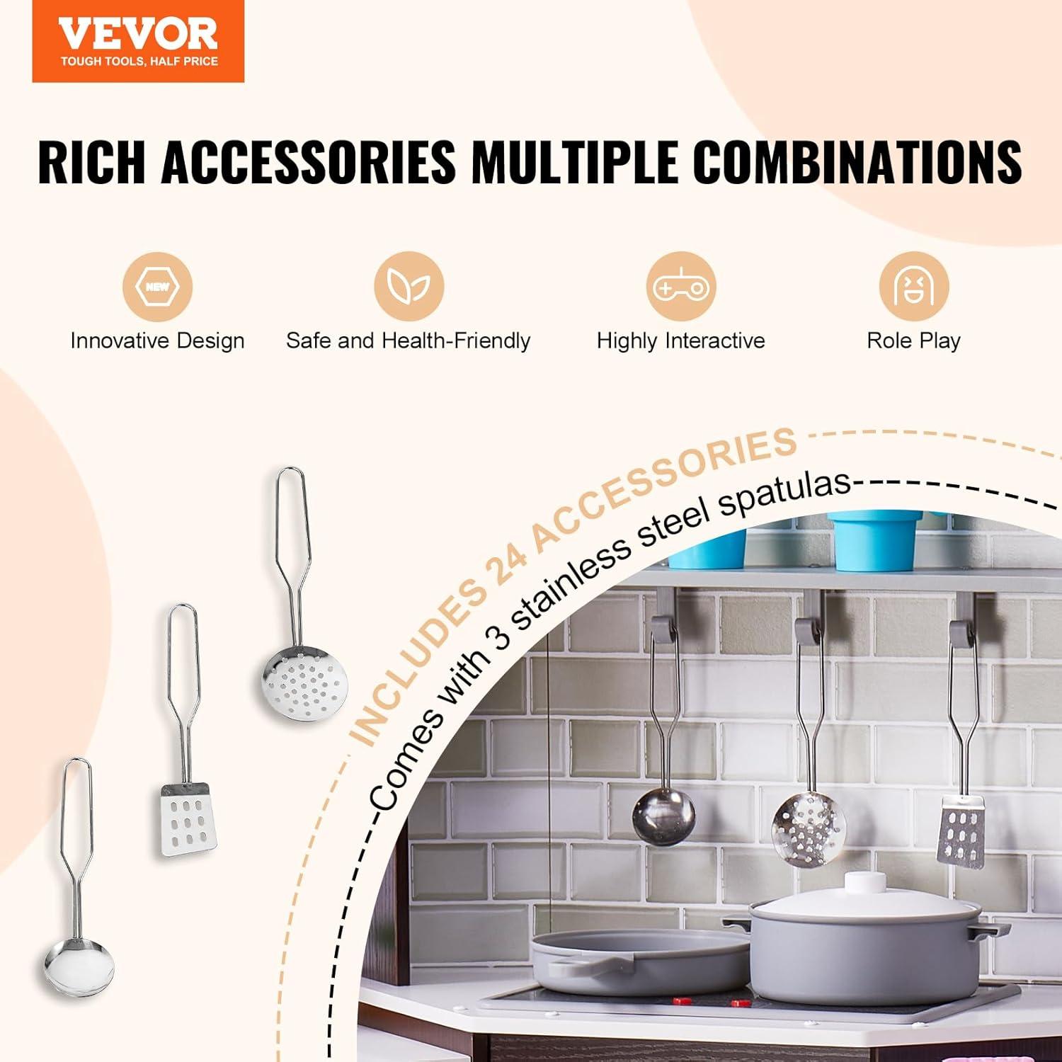 Kitchen Playset Kids Pretend Cooking Play Toy 24 Piece Accessories Children Pretend Play Toy White