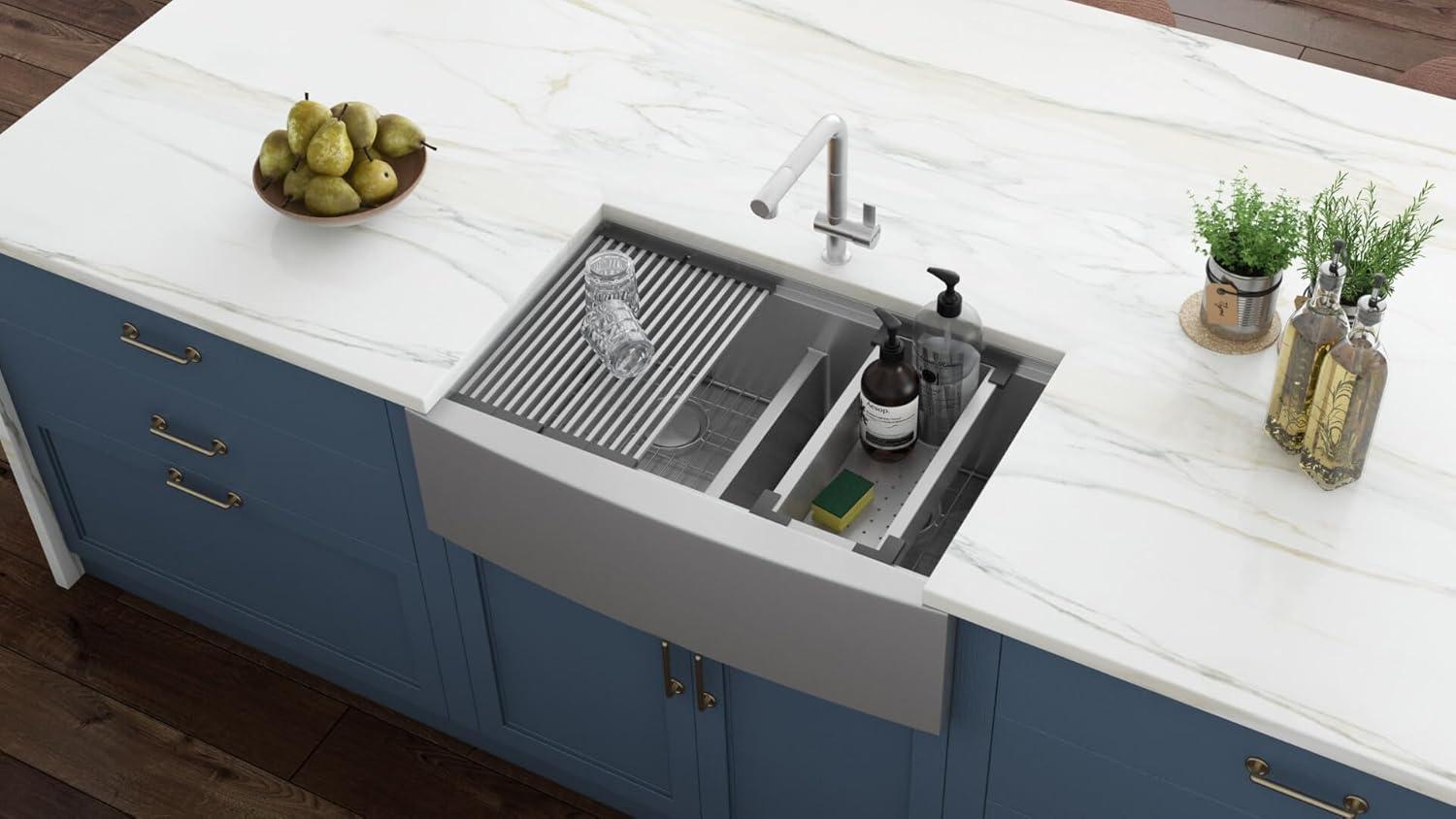 Ruvati 33" Apron-front Workstation Low-Divide60/40 Farmhouse Kitchen Sink Stainless Steel