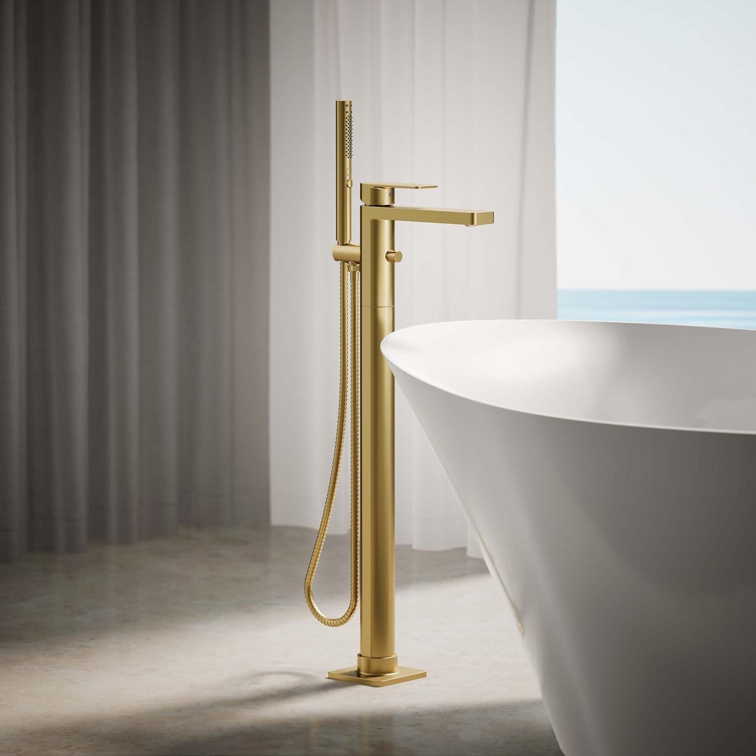 Parallel Floor-Mount Bath Filler Trim With Handshower