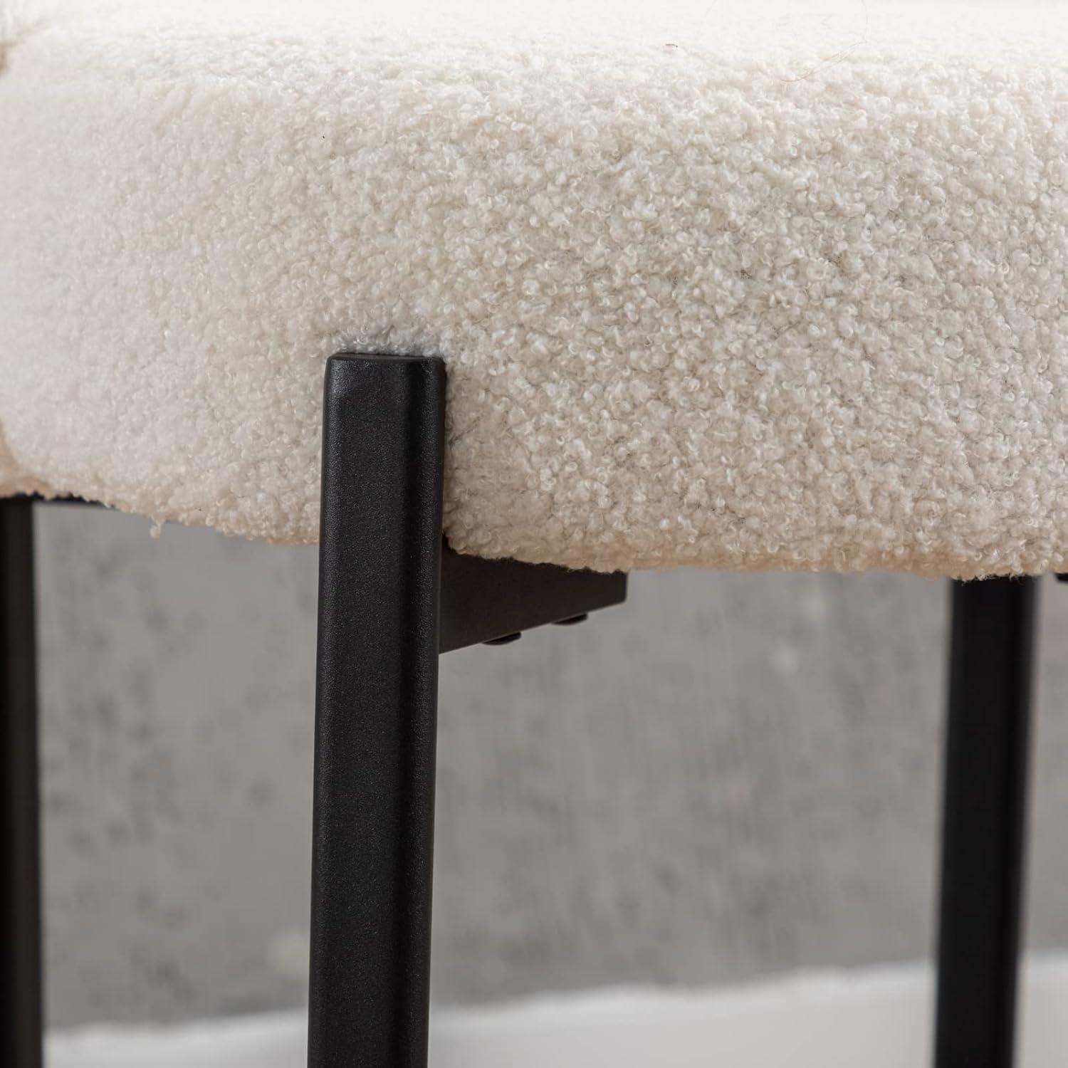 Modern Bar stools Set of 2, 26 Inch Sherpa Fabric Counter Height Barstools with Low Back, Upholstered Round Shape Kitchen Island Stools with Black Metal Legs for Dining Room Bar, White