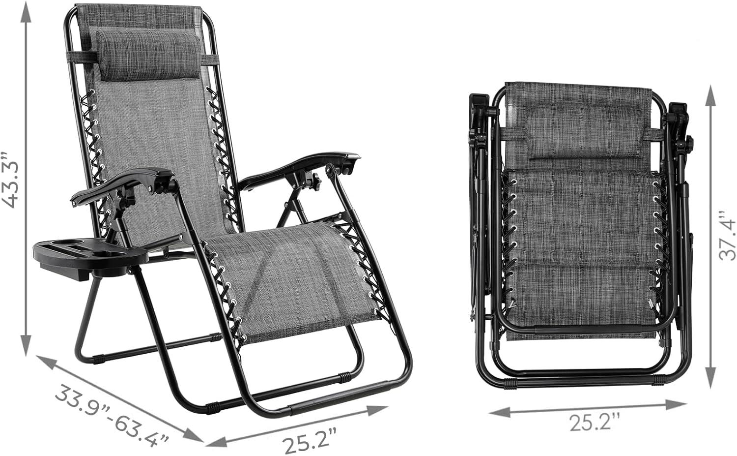 Arlmont & Co. Zero Gravity Chair Set of 2, Outdoor Folding Lounge W/Detachable Headrest & Holder Tray, Adjustable Textilene Lawn Reclining, No Assembly Required, for Patio, Backyard, Garden, Poolside,