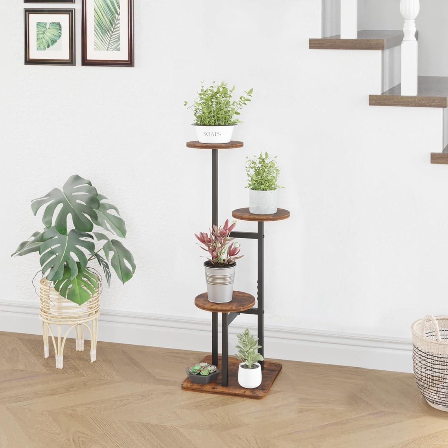 Brown 3-Tier Iron and MDF Corner Plant Stand