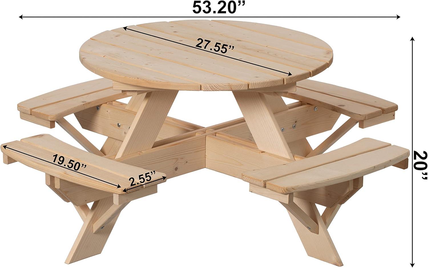 Admeto Wooden Kids Round Picnic Table Bench, Outdoor Children's Backyard Table, Crafting, Dining, and Playtime Patio Table