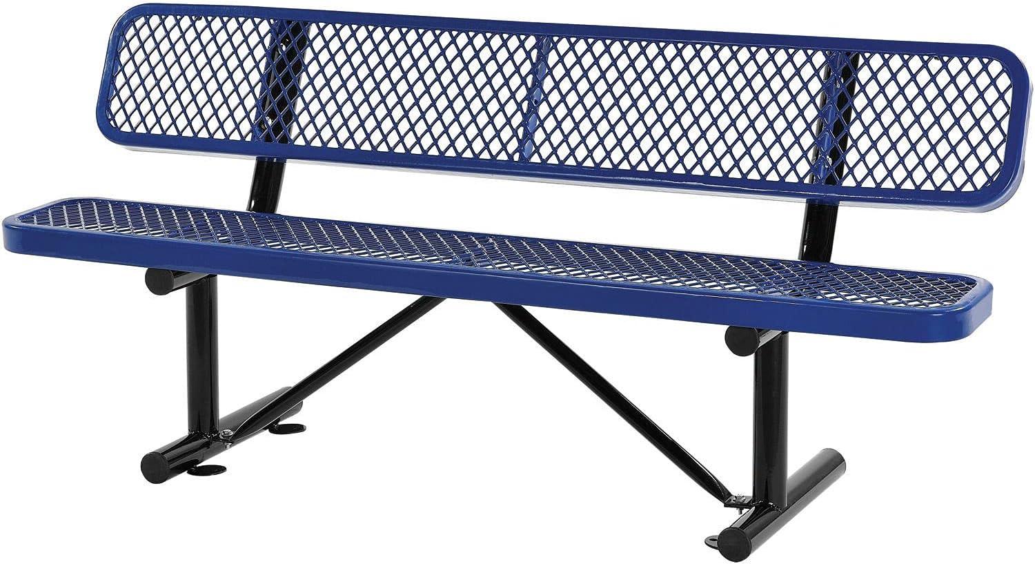 Global Industrial 72"L Expanded Metal Mesh Bench w/Back Rest, Blue