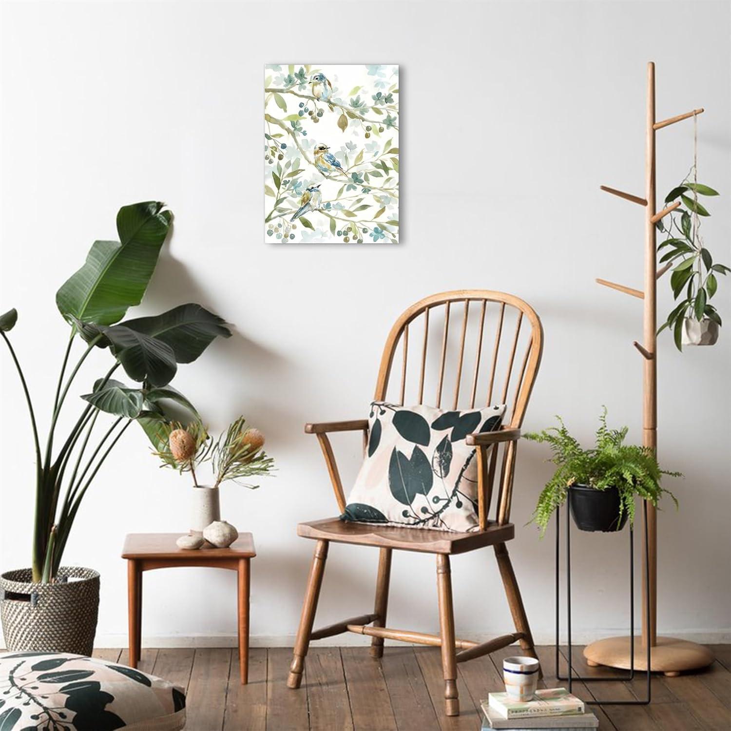 Birds Paintings Decor Wall Art for Living Room Farmhouse Vintage Botanical Leaf Framed Canvas Wall Art Birds Plant Wall Decor for Bedroom Aesthetic Bathroom Kitchen Office Dorm，ready to Hang 12x16