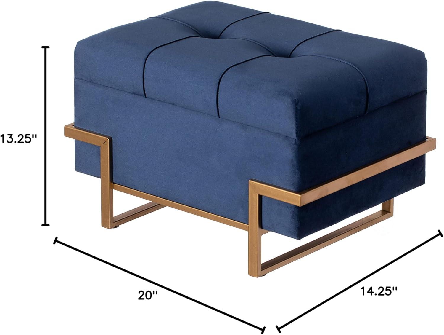 Fabulaxe Rectangle Velvet Storage Ottoman with Abstract Golden Legs | Sitting Bench for Living Room Home Decor with Unique Base Support (Blue Small)
