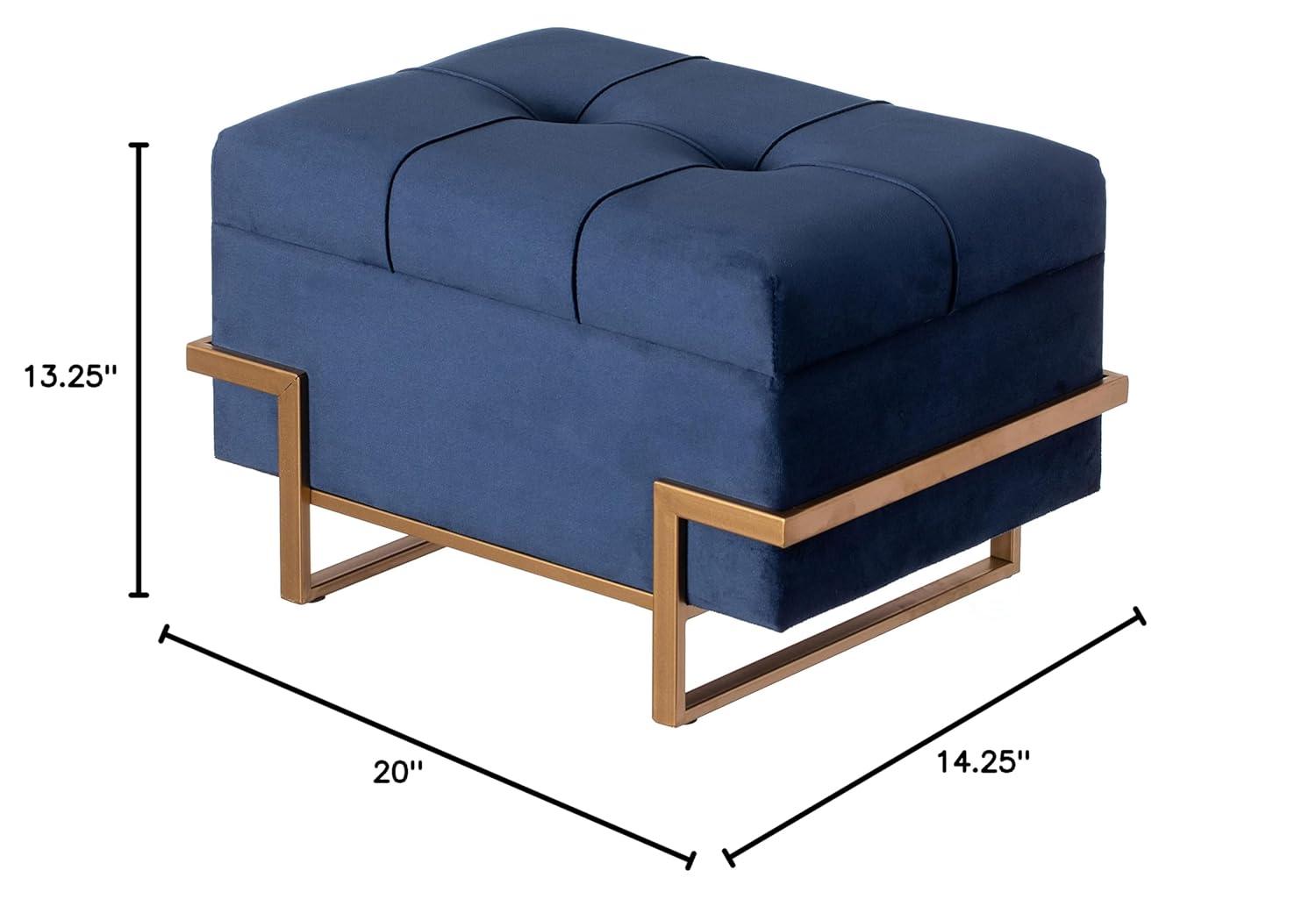 Fabulaxe Rectangle Velvet Storage Ottoman with Abstract Golden Legs | Sitting Bench for Living Room Home Decor with Unique Base Support (Blue Small)