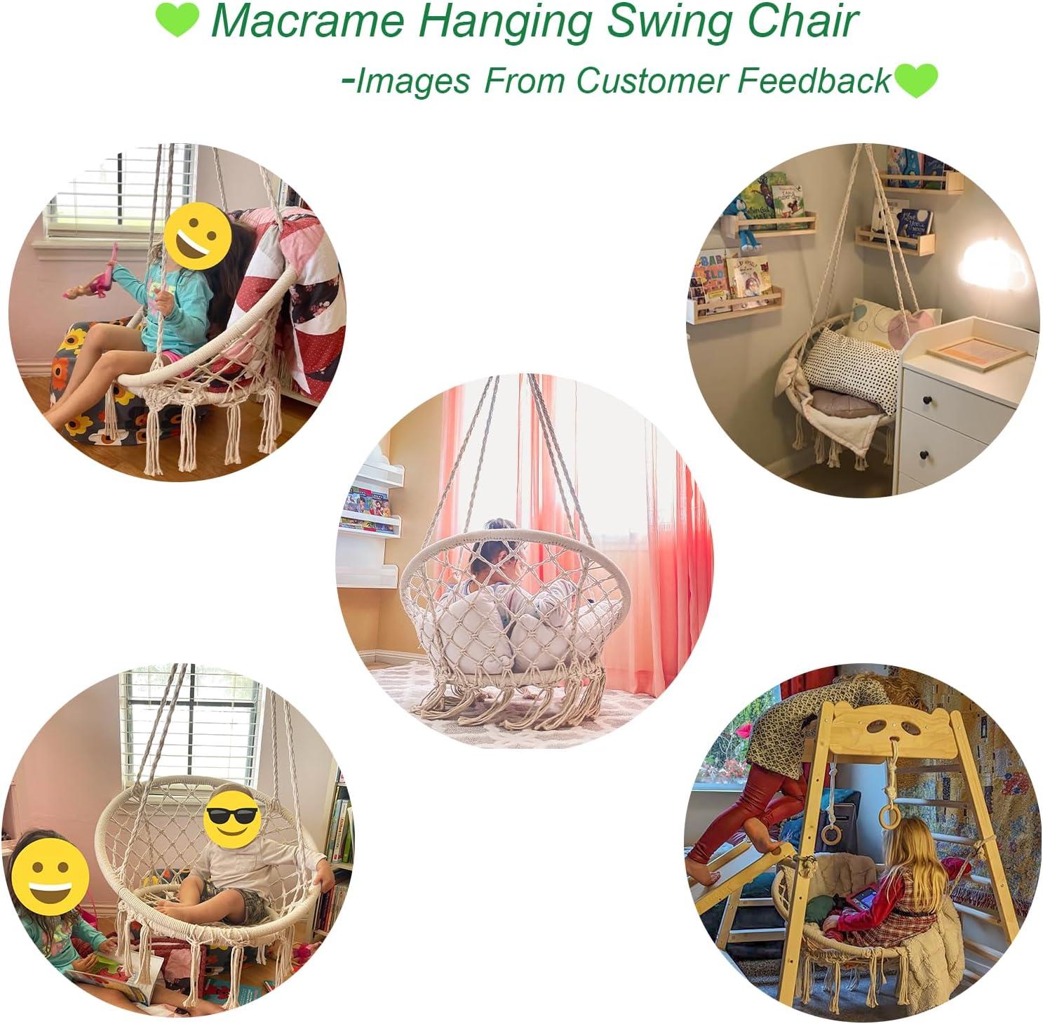 Off-White Handmade Macrame Kids Hammock Swing Chair