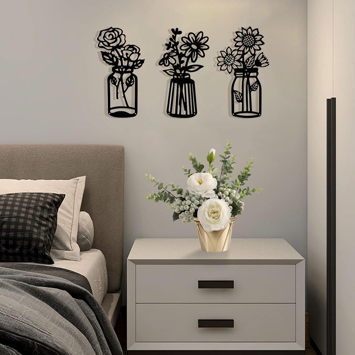 Black Metal Floral Vase Wall Art Set of 3