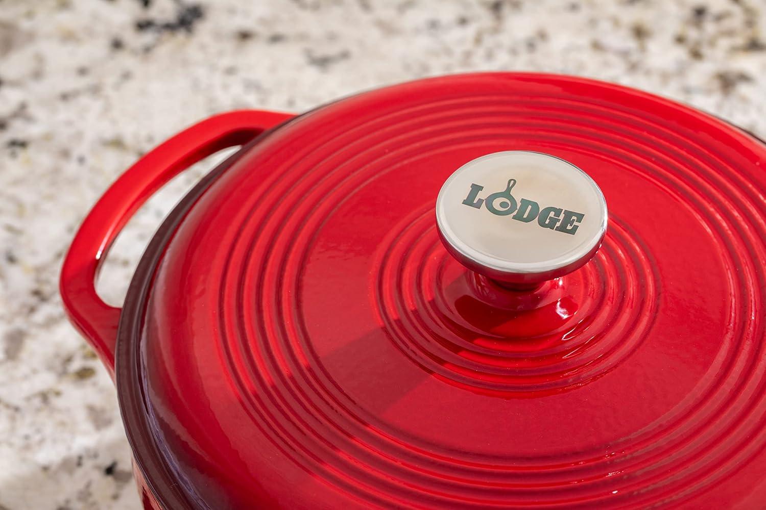 Lodge Cast Iron 4.5 Quart Enameled Dutch Oven, Red