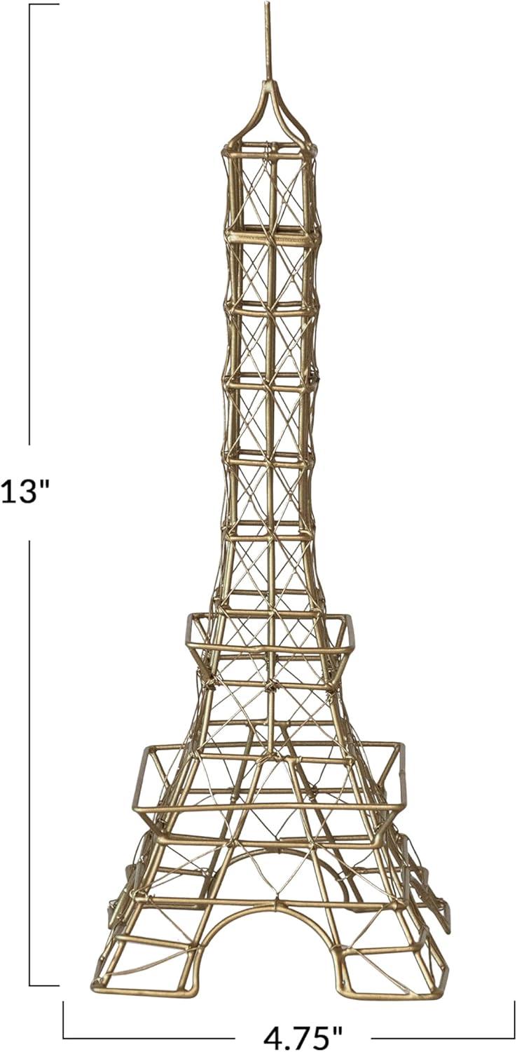 Antique Brass Metal Wire Eiffel Tower Figurine, 13" Height
