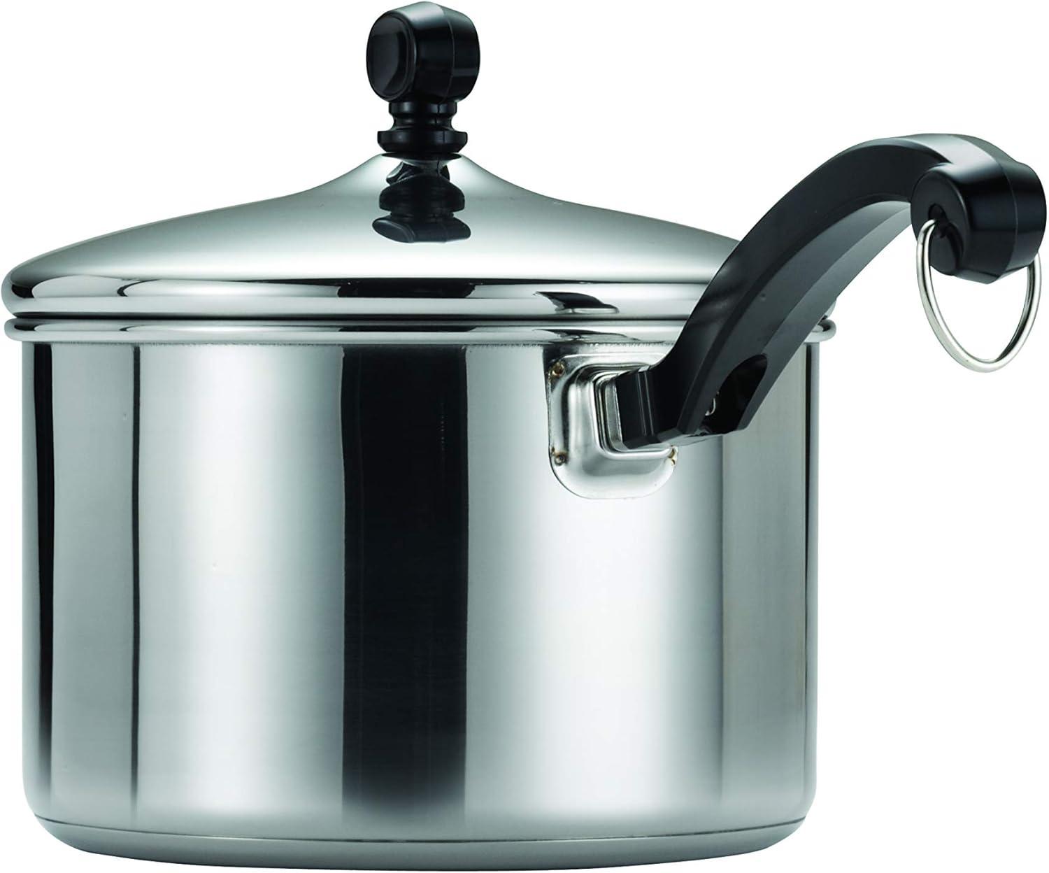 Farberware Classic Series 3qt Stainless Steel Straining Sauce Pan with Lid Silver: Dishwasher-Safe, Induction Compatible