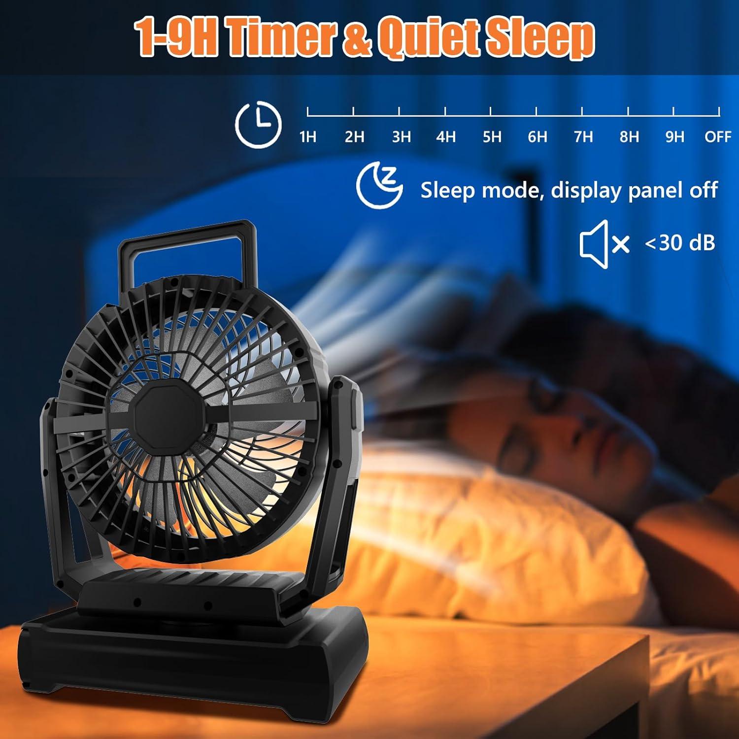 ayamaya Camping Fan, 20000mAh Rechargeable Tent Fan with Light, Remote, 9 Speeds Battery Powered Fans with Digital Display, Timer, Auto Oscillation & Hook for Camping, Outdoors