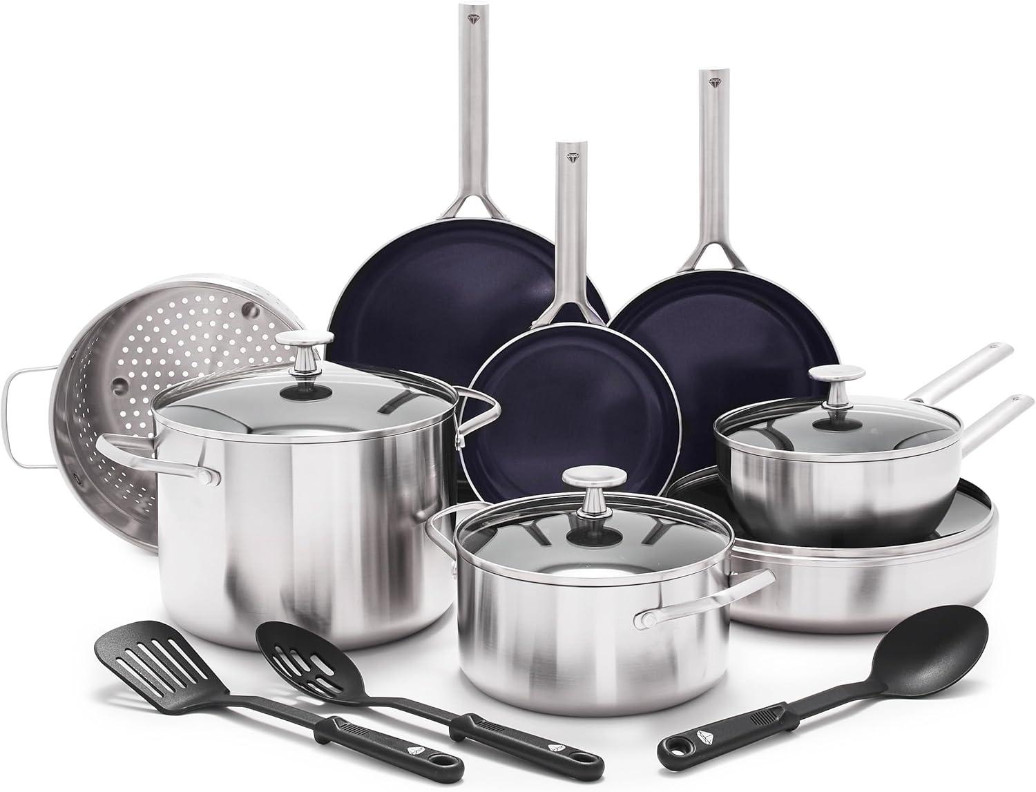 15-Piece Tri-Ply Stainless Steel Nonstick Cookware Set