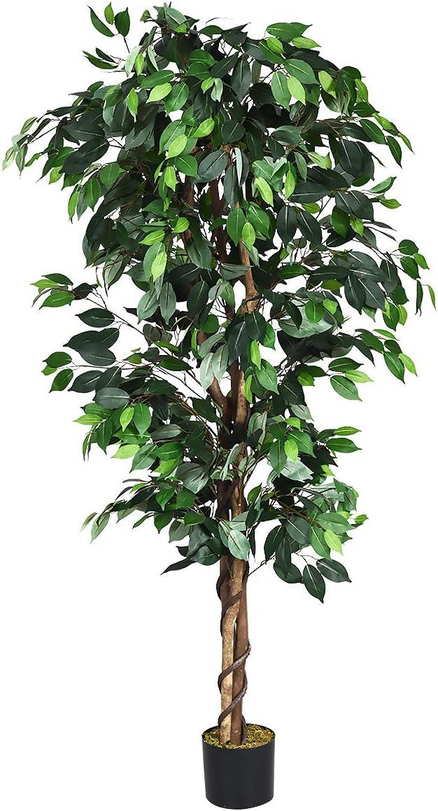 6-Foot Green Artificial Ficus Silk Tree with Wood Trunks