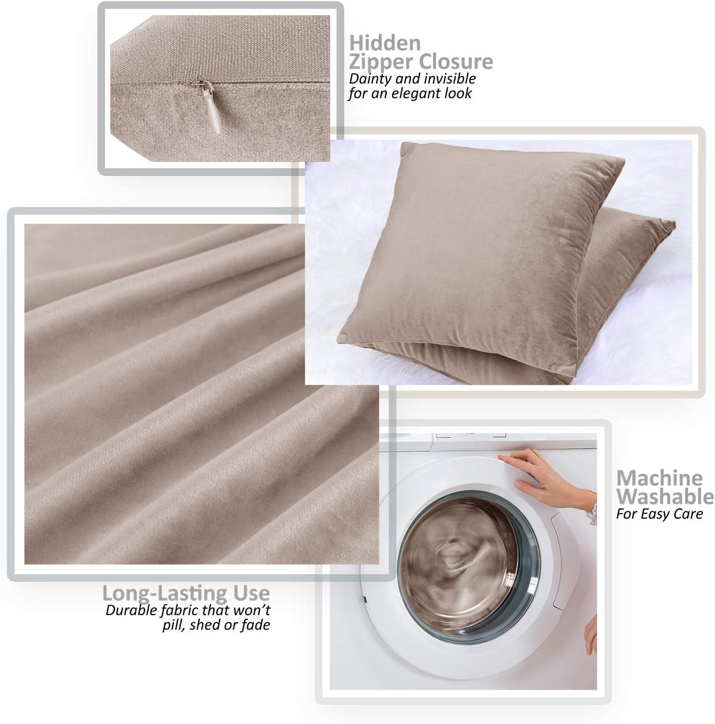 Nestl Throw Pillow Covers, Cozy Velvet Decorative Outdoor Pillow Covers 16 x 16 Inches, Soft Solid Cushion Covers for Sofa, Bed and Car, Set of 4 - Taupe Sand