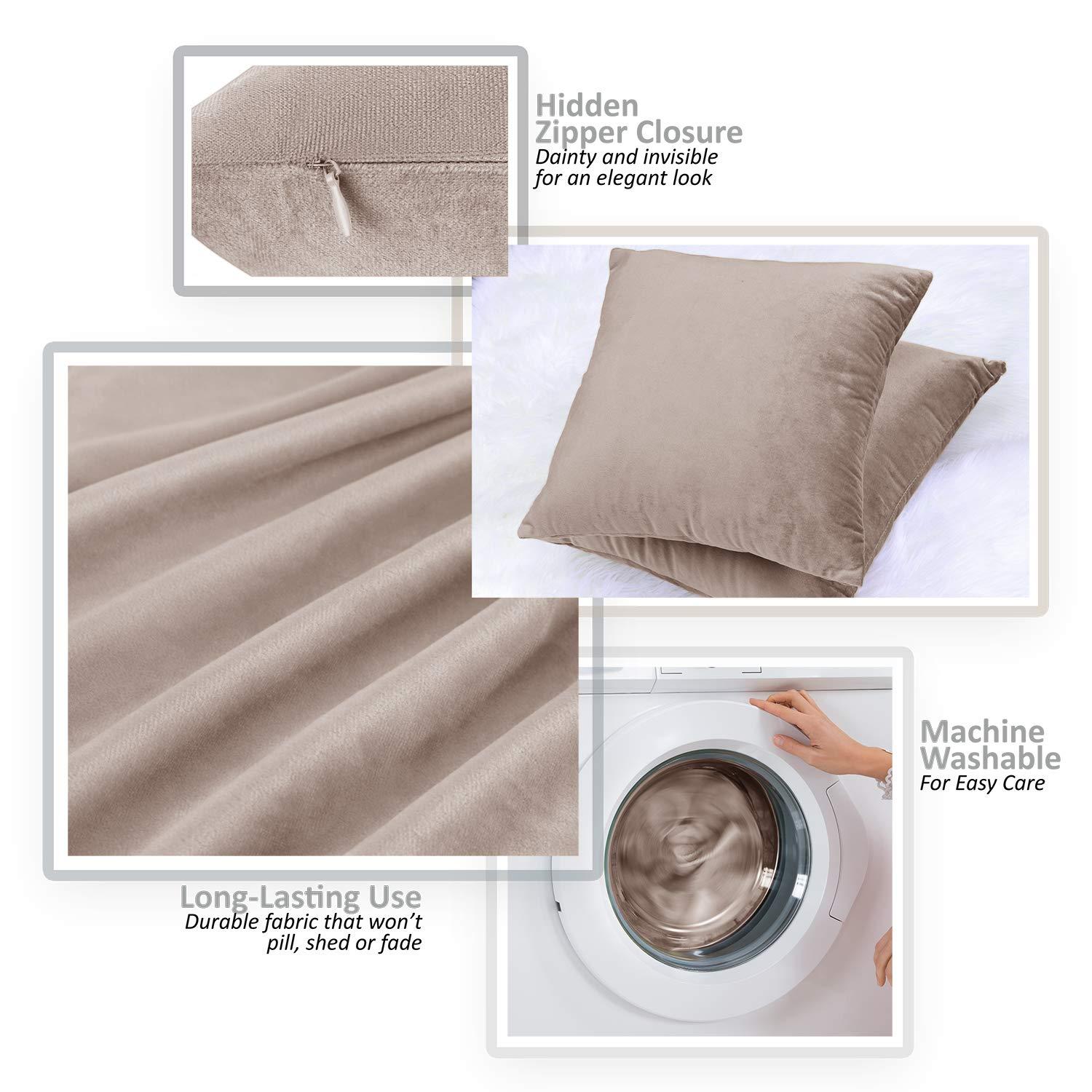 Nestl Throw Pillow Covers, Cozy Velvet Decorative Outdoor Pillow Covers 16 x 16 Inches, Soft Solid Cushion Covers for Sofa, Bed and Car, Set of 4 - Taupe Sand