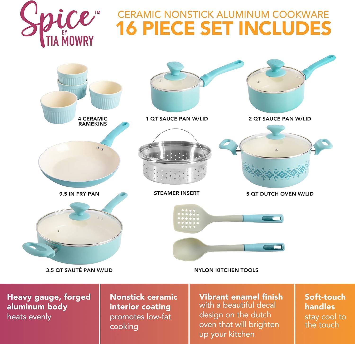 Spice by Tia Mowry Spice by Tia Mowry 16 Piece Aluminum Non Stick Cookware Set
