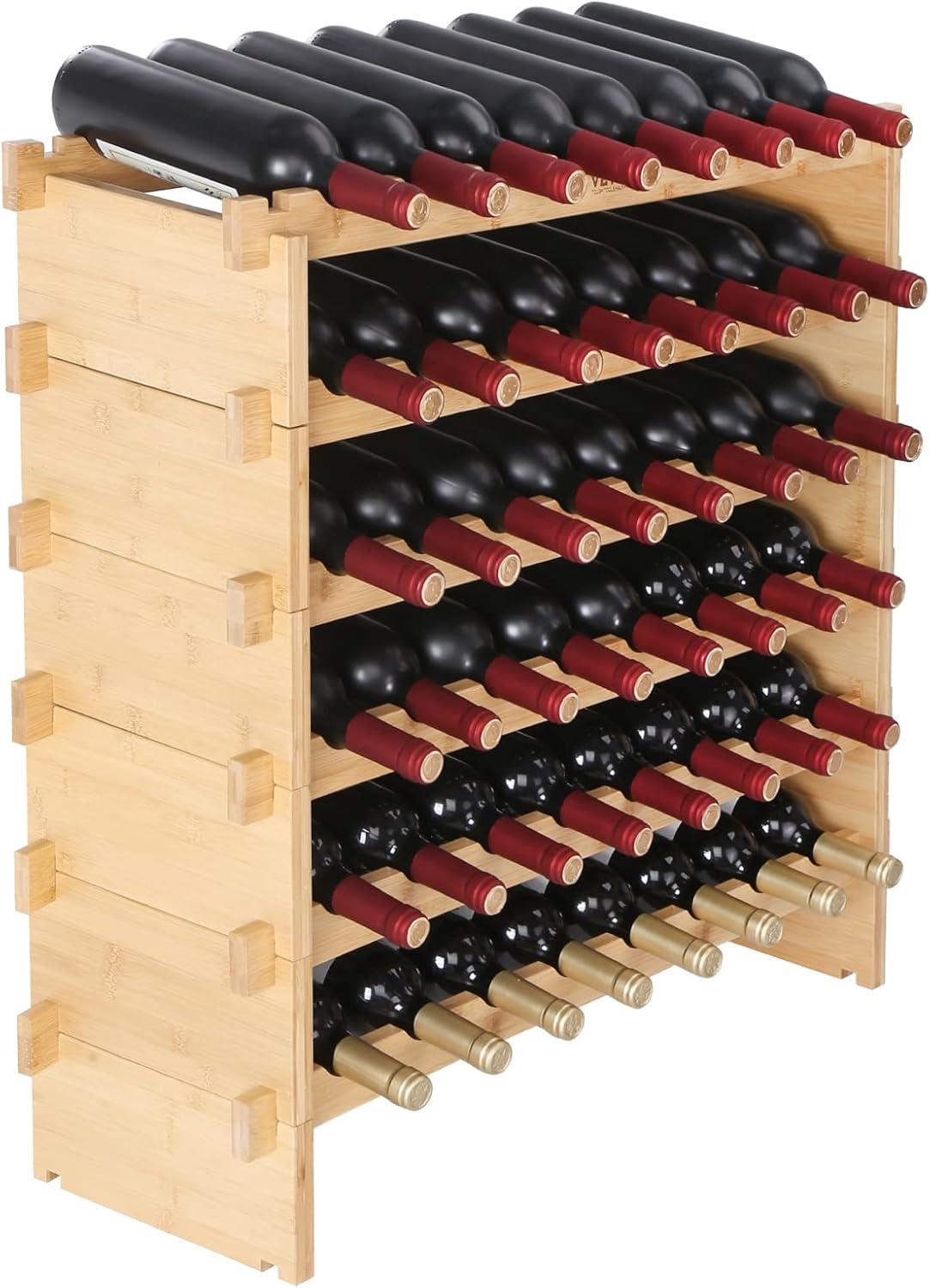 48 Bottle Stackable Modular Wine Rack Bamboo Wood Display Shelf 6-Tier