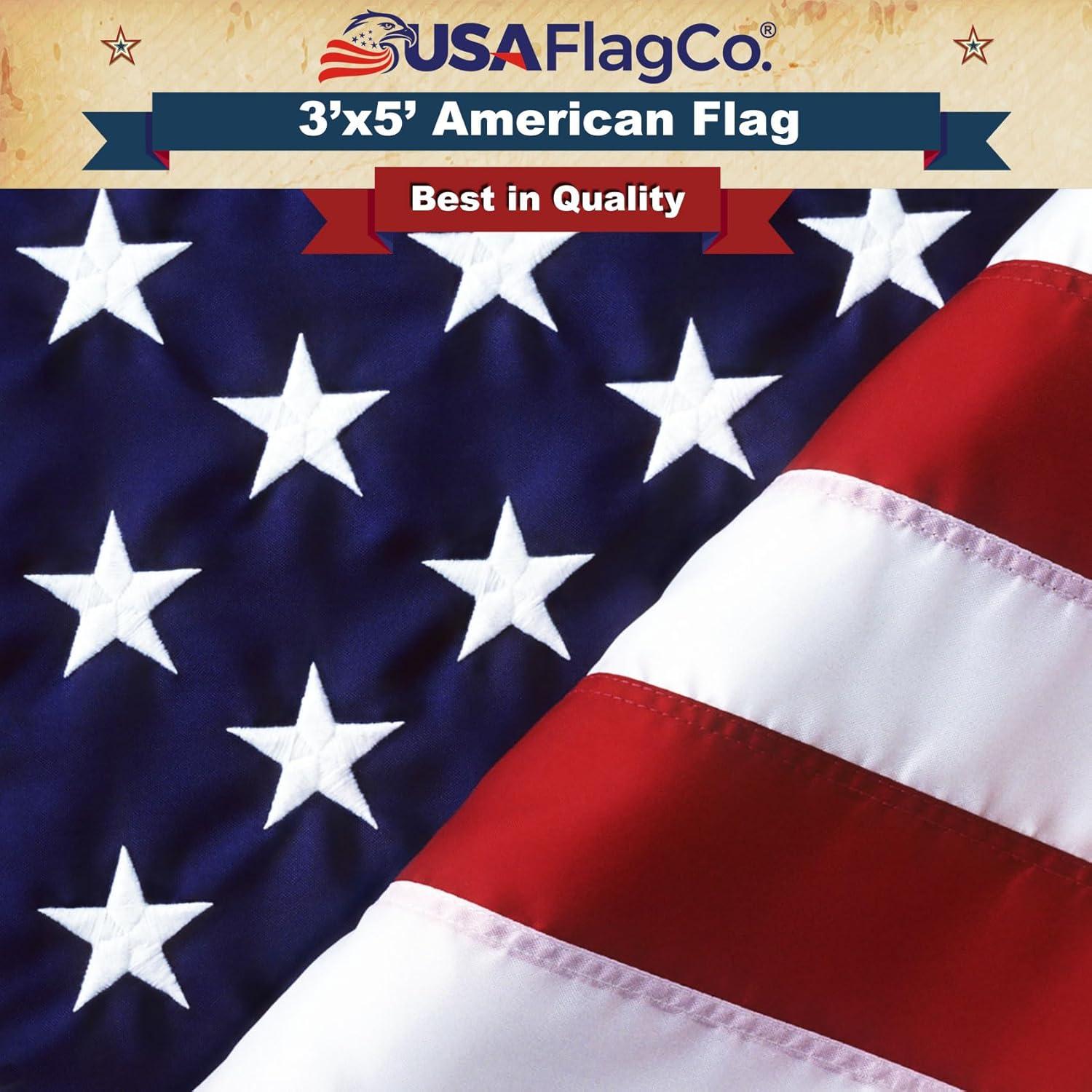 3x5 American Flag for Outside Outdoor Heavy Duty-Nylon USA Flags- Embroidered US Flags Sewn Stripes with Brass Grommets