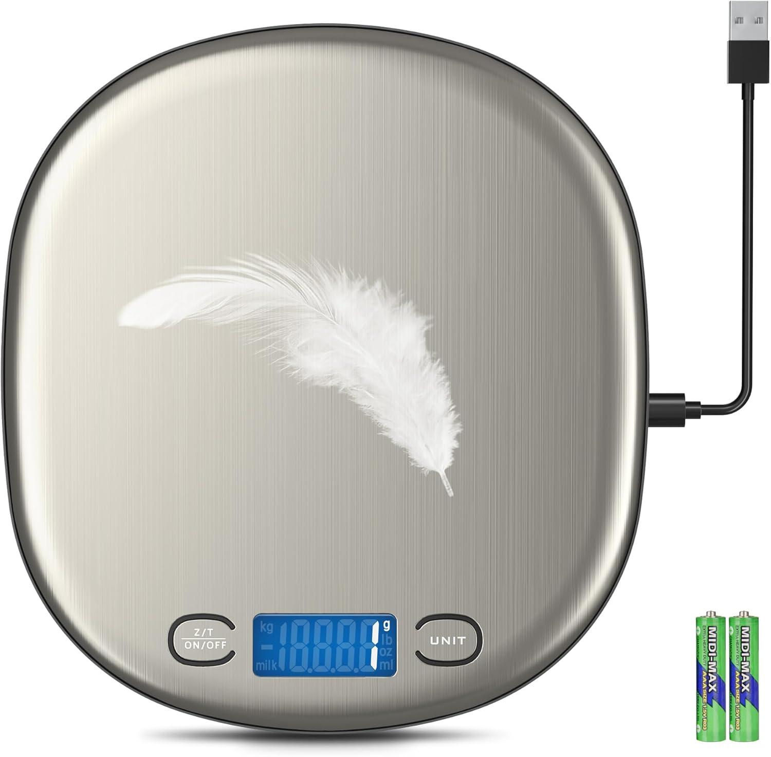 Ultrean High Capacity Food Scale, 33lb Rechargeable Digital Kitchen Scale with LCD Display, Slim & Lightweight Design, 1g Precise Graduation, Weight Grams and Ounces for Cooking, Baking & Meal Prep