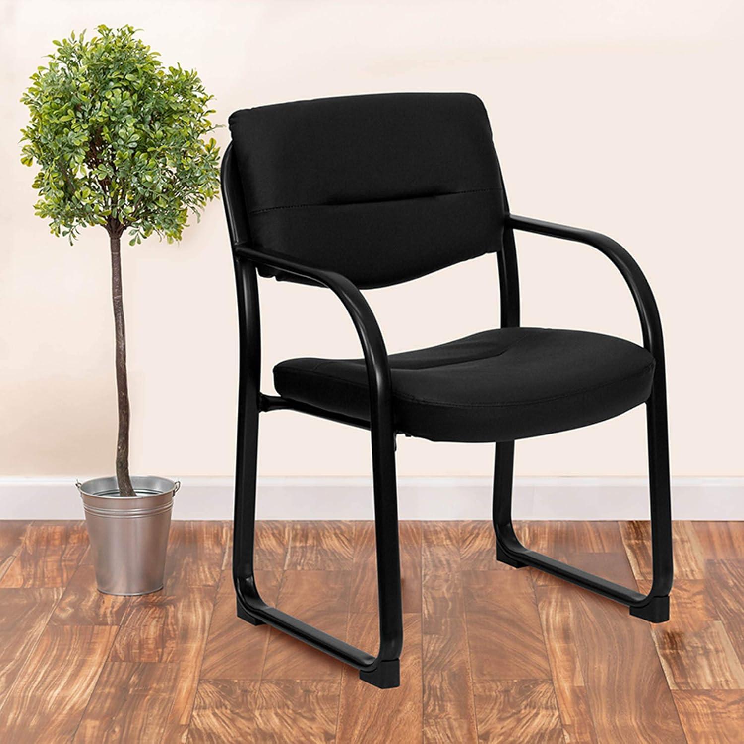 Flash Furniture Black LeatherSoft Executive Side Reception Chair with Sled Base