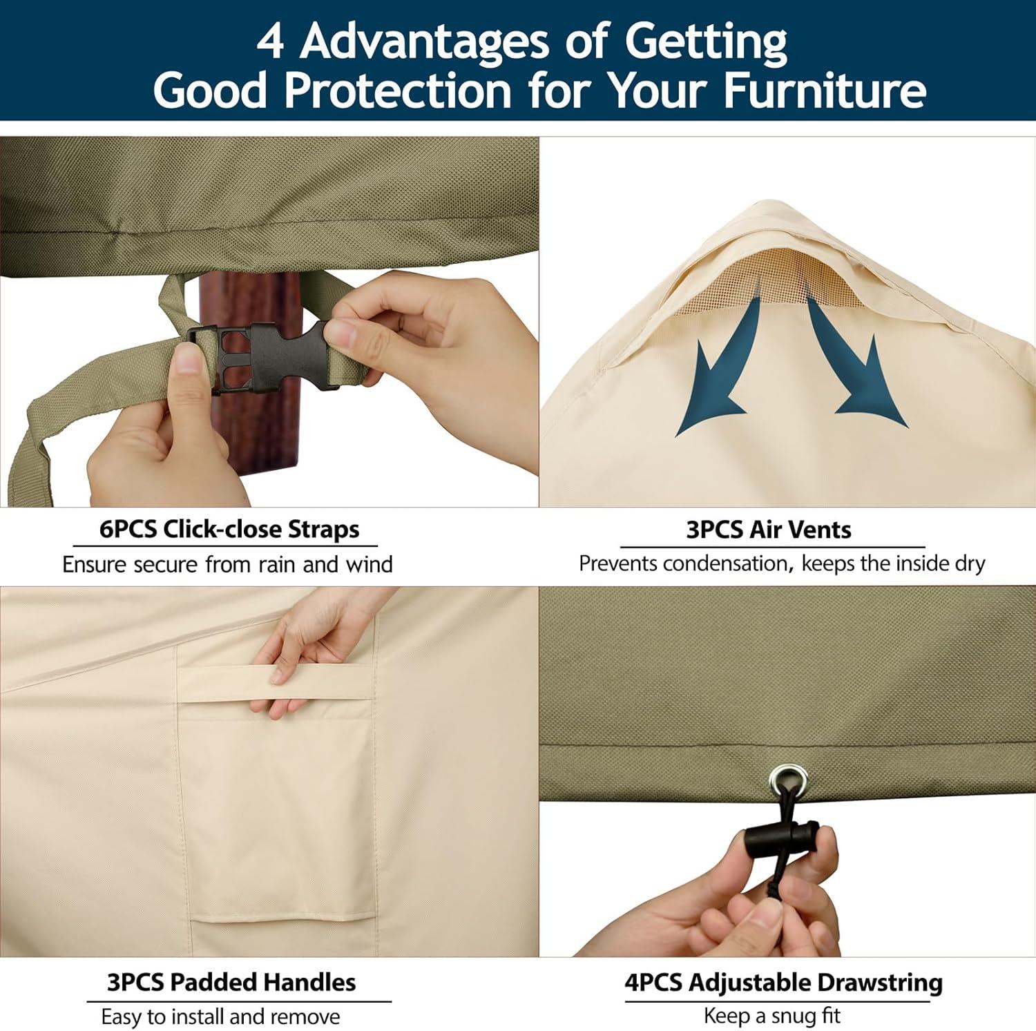 Outdoor Sectional Cover-V-Shaped Garden Patio Furniture Covers Waterproof Rip-Stop Anti-UV 600D Heavy Duty Outdoor Couch Cover with 3 Air Vents Sofa Cover 85''L 33.5''D 31''H,Beige & Reddish Brown