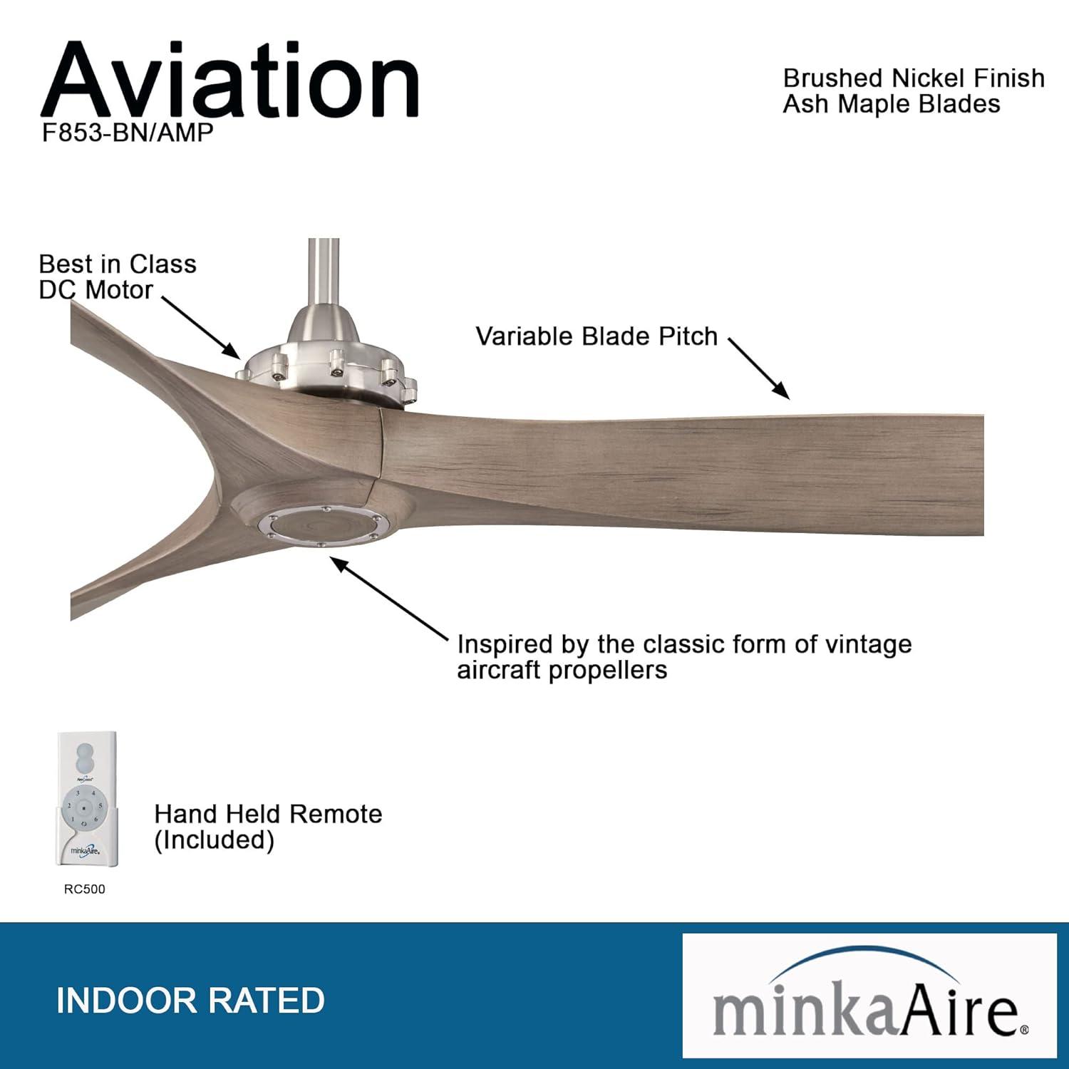 60" Minka Aire Modern Farmhouse Indoor Ceiling Fan with Remote Control Brushed Nickel for Living Room Kitchen Bedroom Family Home