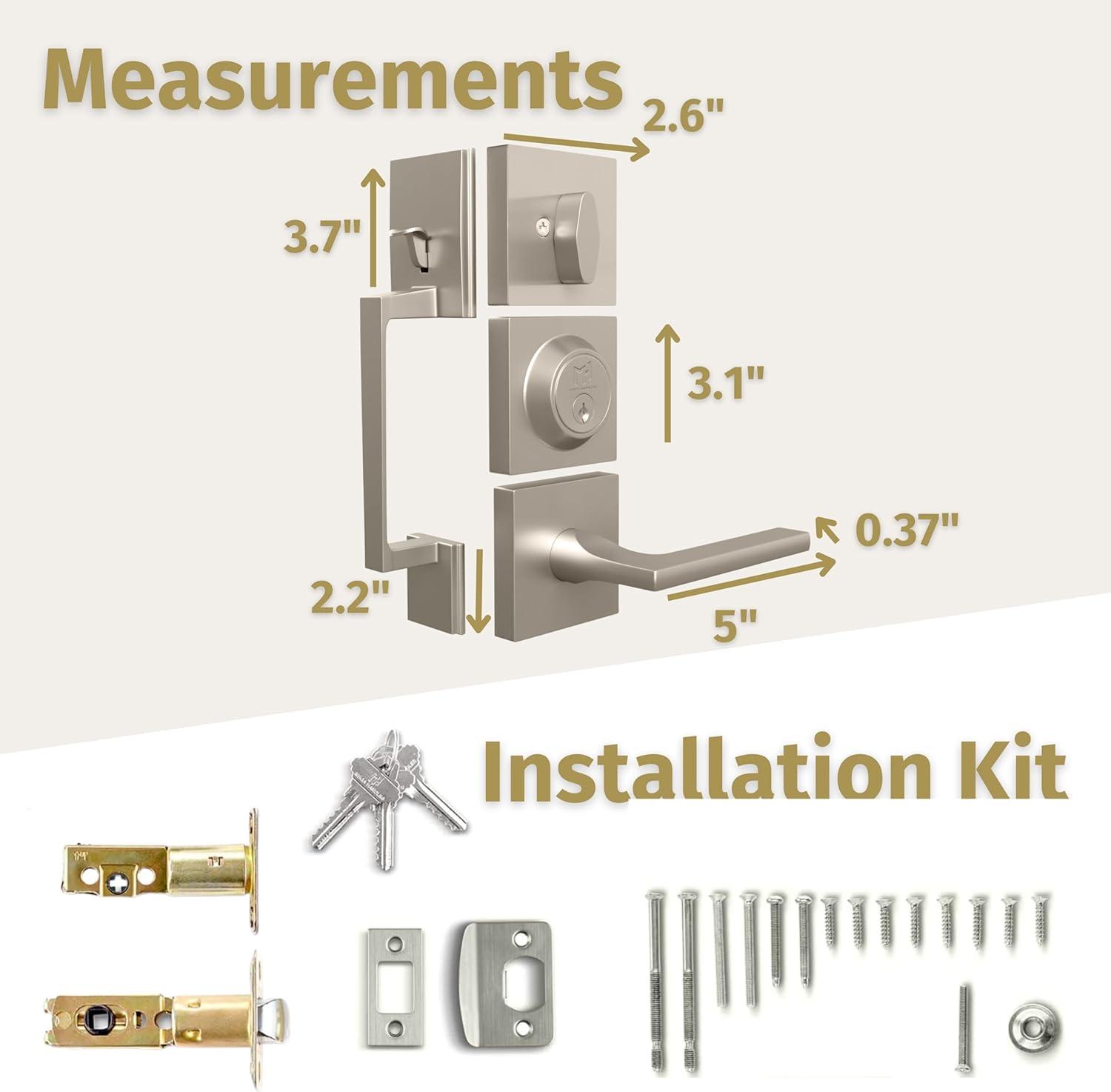 Mega Handles Mega Handles Tobelle Reversible Entry Door Handle Set with Single Cylinder Deadbolt and Lever – Modern Handle for Front, Garage, or Interior Doors