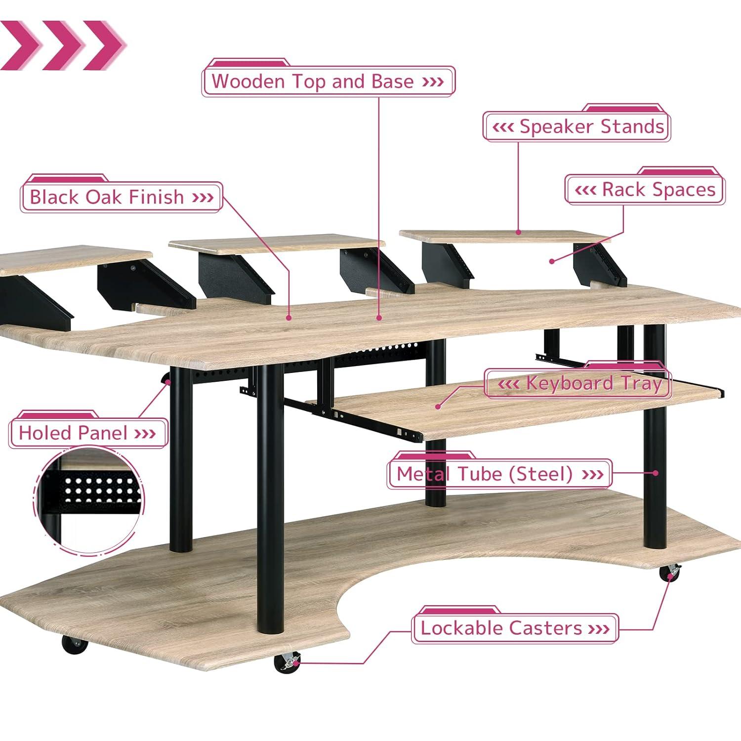 Acme Furniture Eleazar 3 Stands Computer Desk Natural Oak: Metal Frame, Veneer Surface, Hutch Storage