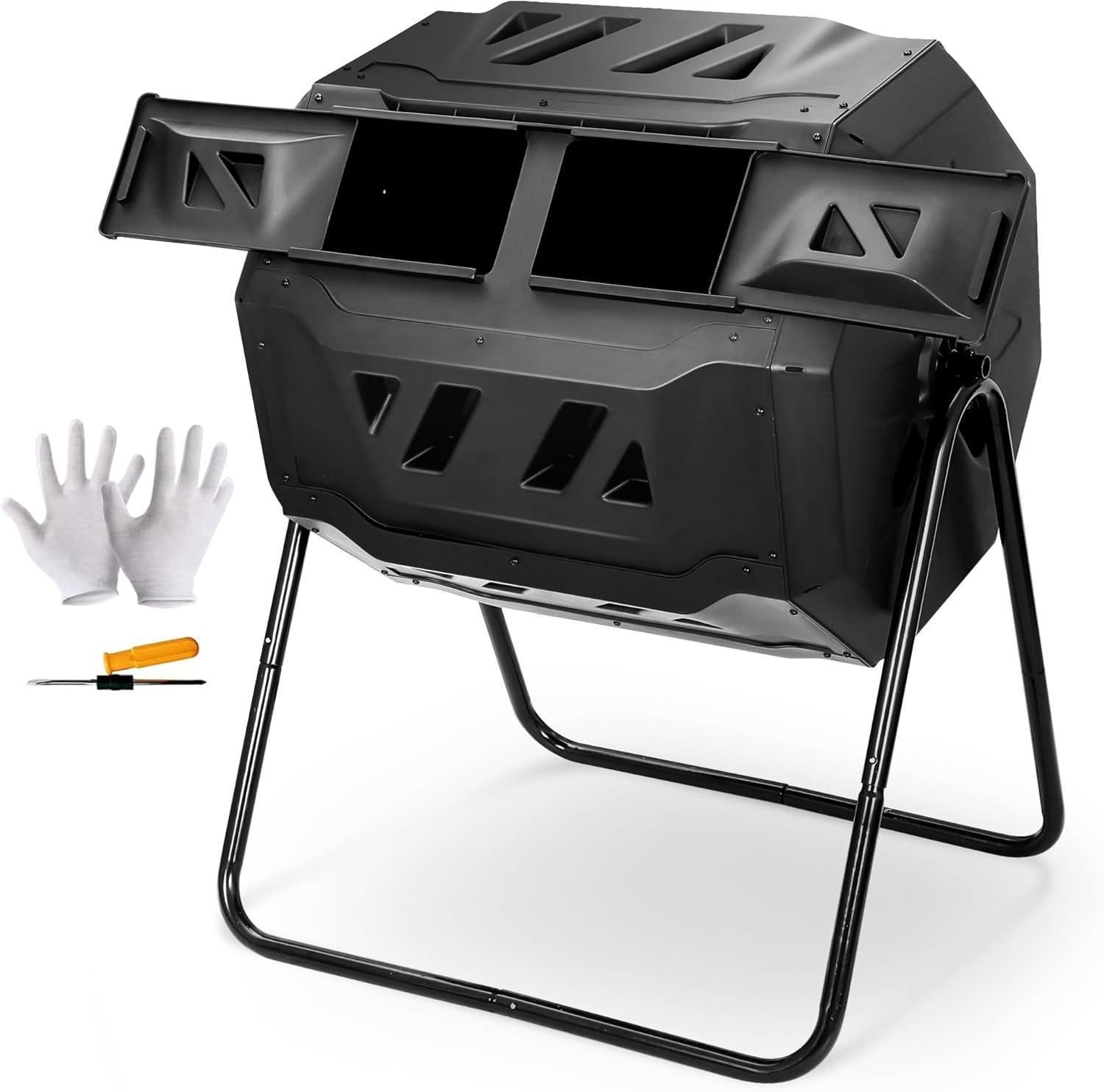 Black,43 Gallon,Outdoor,Tumbling ,Dual Rotating ,Batch Compost Bin