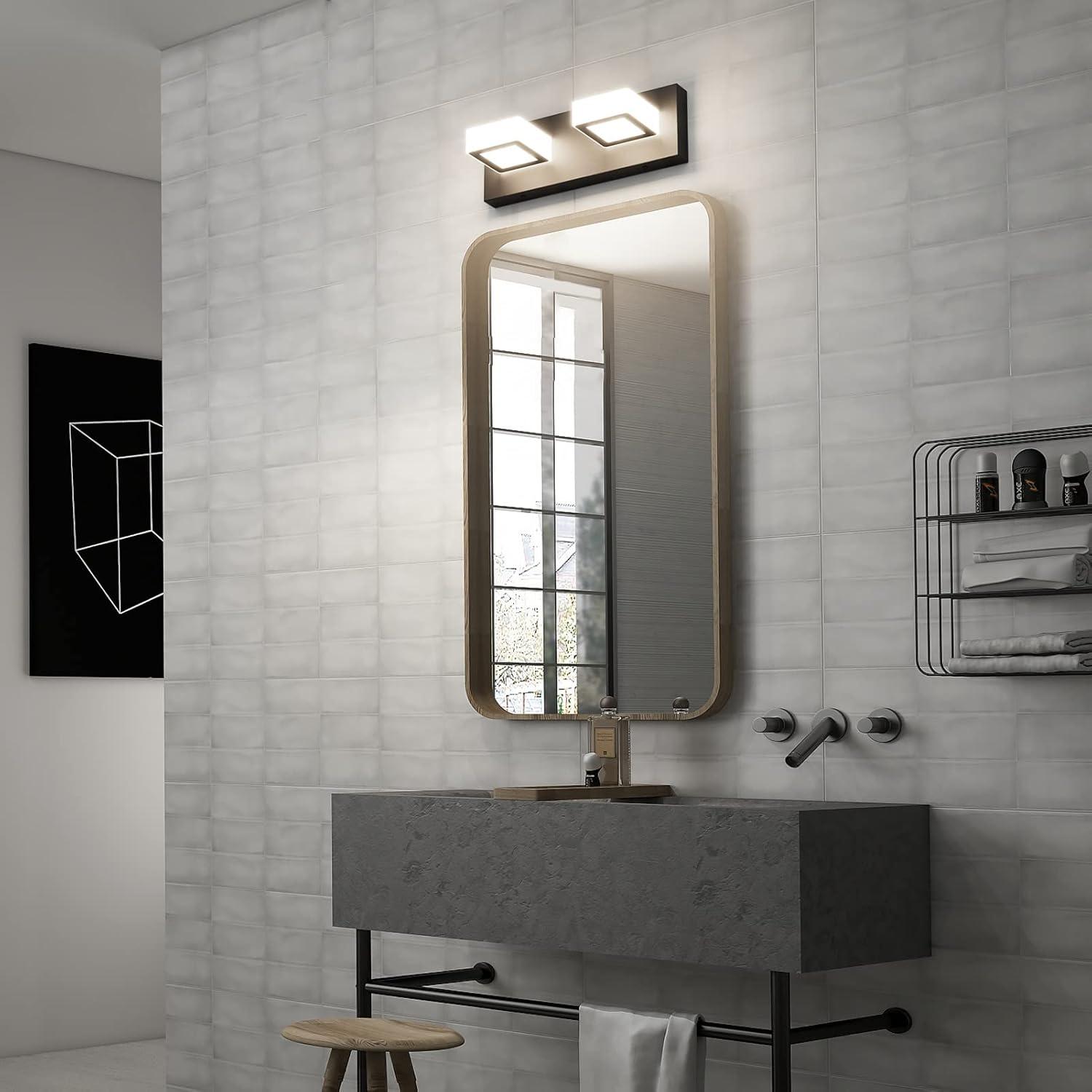 Ralbay Modern LED Black Vanity Lights 4 Lights Acrylic Bathroom Vanity Lighting Fixtures Modern Matte Black Bathroom Vanity Lights (Natural White Light)