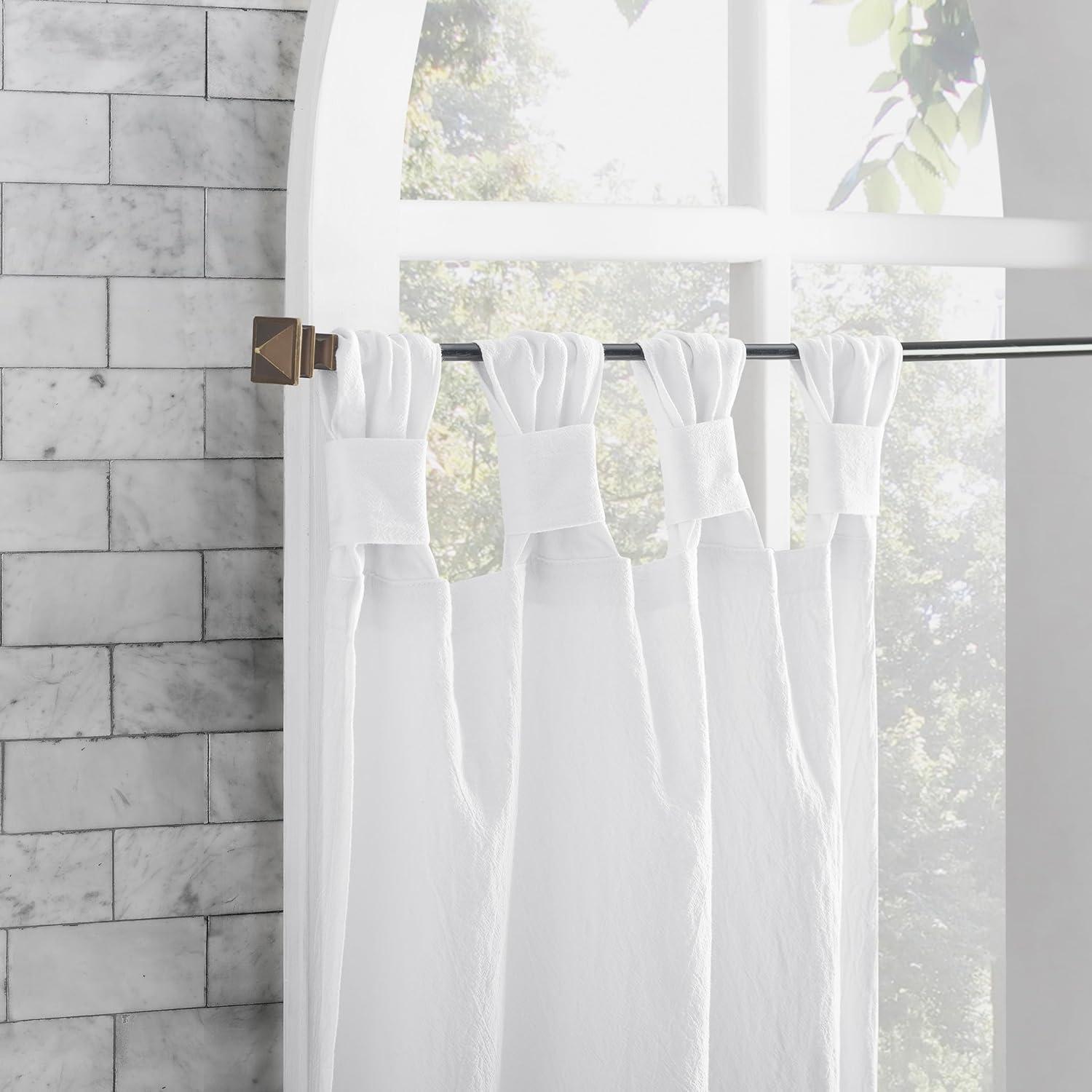 2pk 52"x45" Light Filtering Twisted Tab Curtain Tiers White - Archaeo: Kitchen & 45 Inch Curtains, Machine Washable