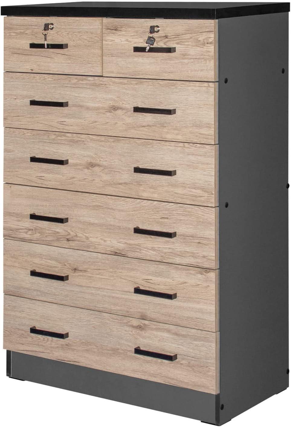 Cindy 49" Vertical 7-Drawer Dresser with Lock in Gray & White