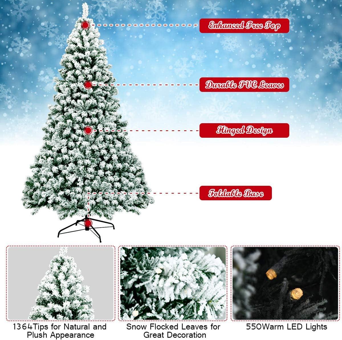 7.5ft Green and White Snow Flocked Pre-Lit Christmas Tree