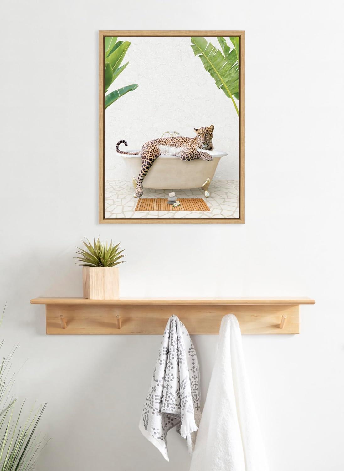 Kate & Laurel All Things Decor 18"x24" Sylvie Leopard in Bali Bath Framed Wall Art by Amy Peterson Art Studio Natural