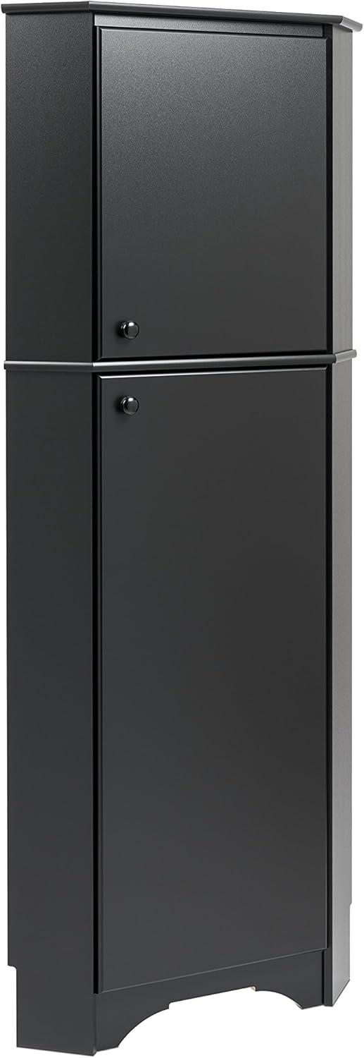 Black Composite Wood Tall Corner Storage Cabinet with Adjustable Shelving