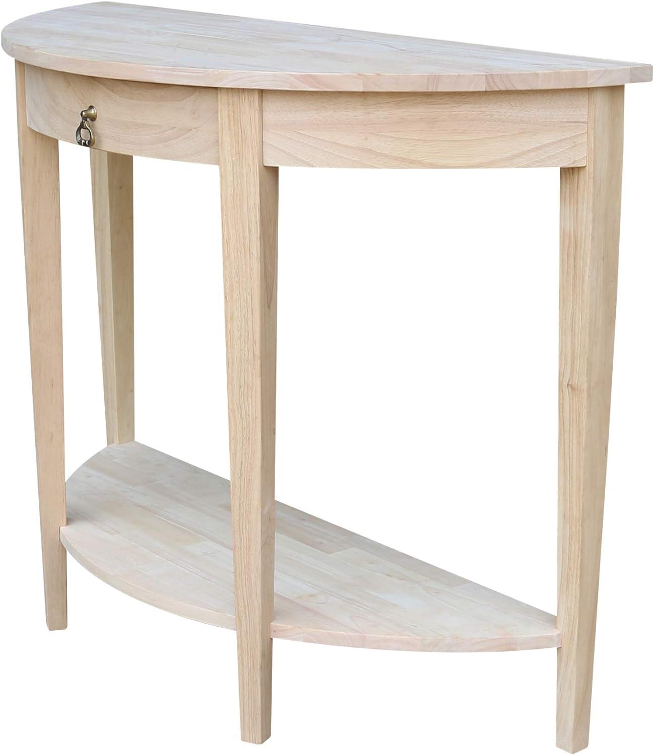 Elegant Unfinished Solid Wood Demilune Console Table with Storage