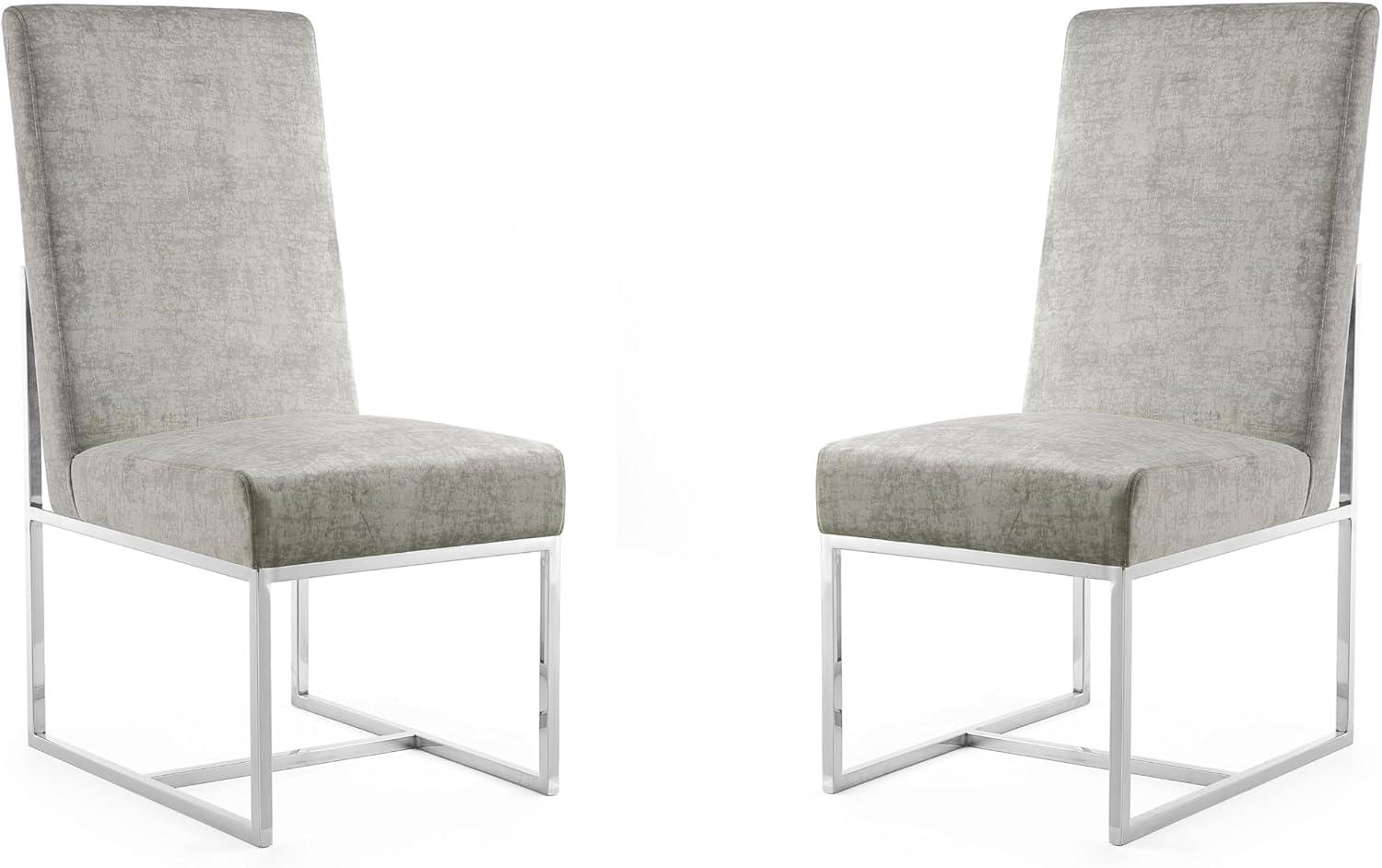 Element Velvet Dining Chair Steel - Manhattan Comfort: High-Back, Armless, Stainless Steel Base