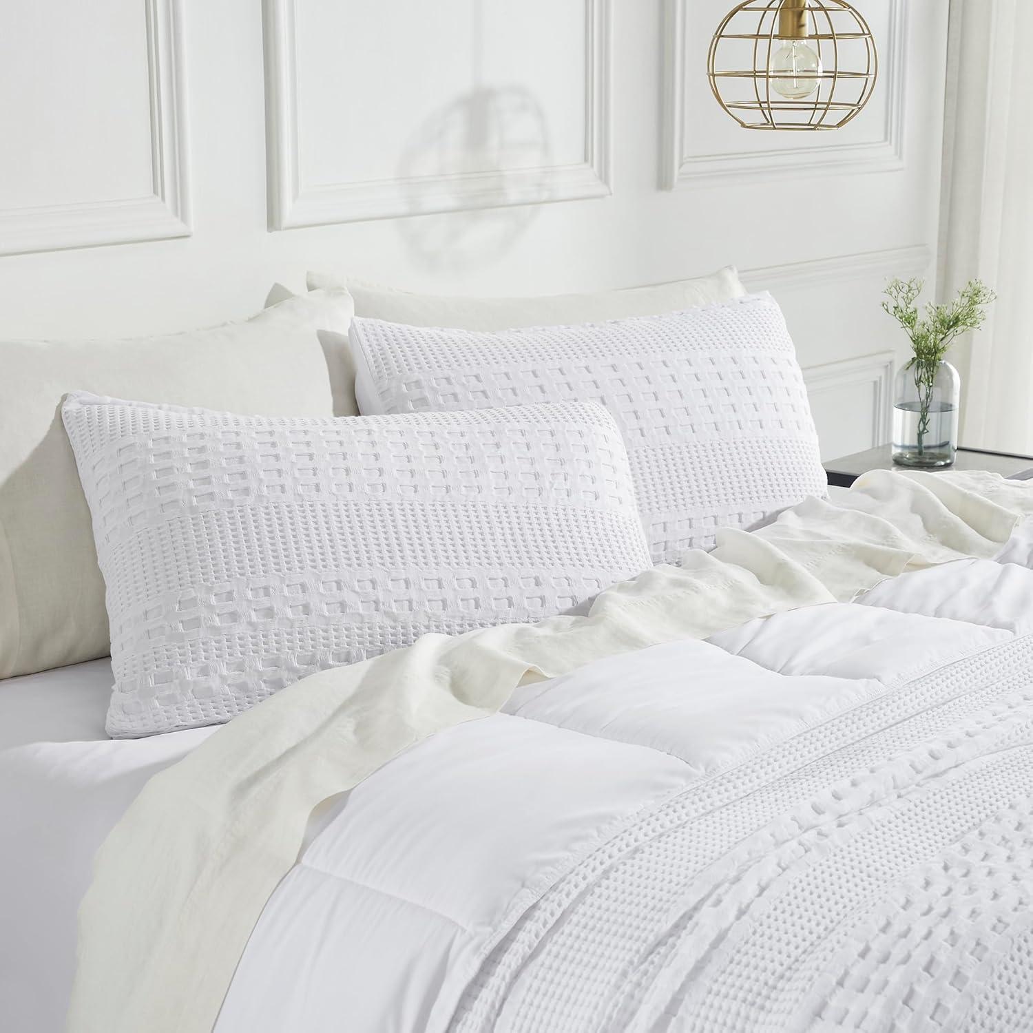 White Cotton Waffle Weave Standard Pillow Shams Set of 2