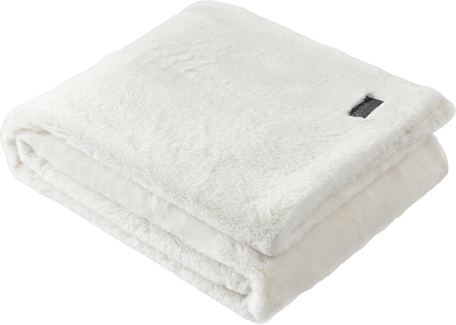 Kenneth Cole Reaction Faux Fur Throw Blanket Faux Fur (Solid -White)-50" X 60"